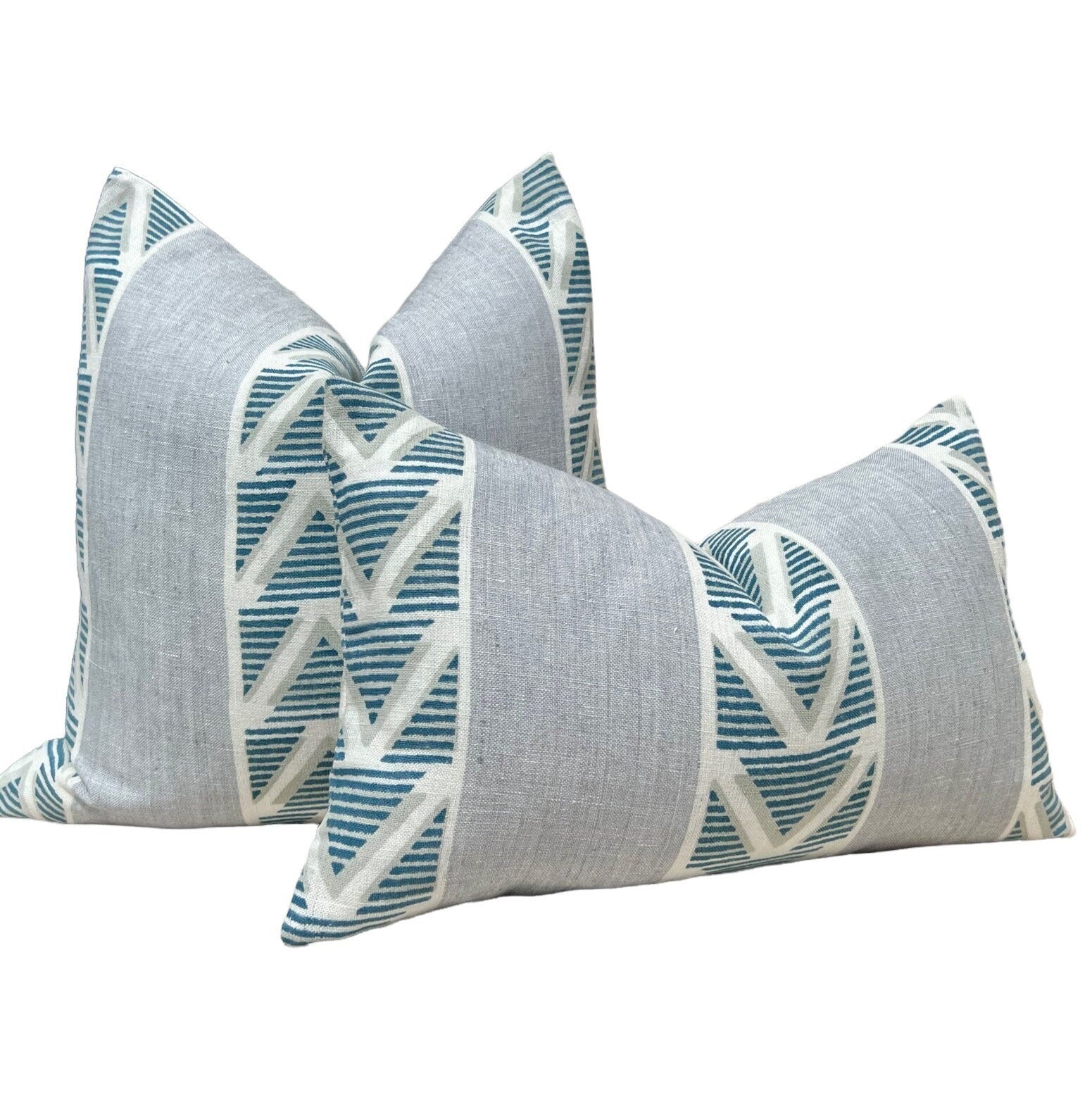 Anna French Burton Stripe Pillow in Light Blue. Designer Pillows, Accent Sky Blue Striped Pillow Cover, High End Chevron Pillow in Blue