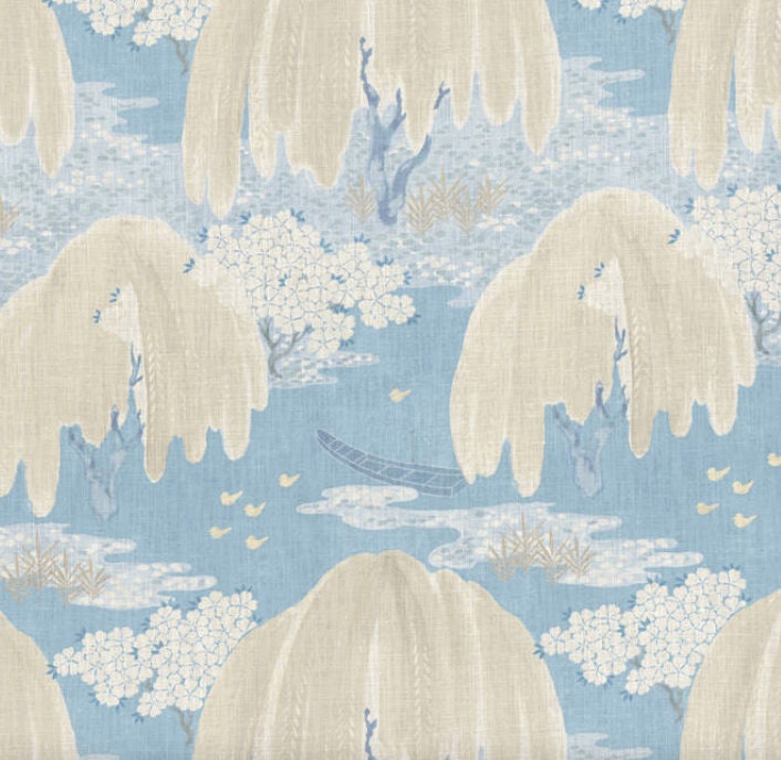 Thibaut Willow Tree Pillow in Soft Blue. Designer Pillows, High End Pillows, Accent Pillows in Gray and Blue, Lumbar Floral Pillow