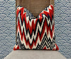 Load image into Gallery viewer, Thibaut Rhythm Velvet Pillow in Red and Navy. Designer Pillows, Zig Zag Velvet Pillow, High End Pillows, Red and Navy Geometric Pillows