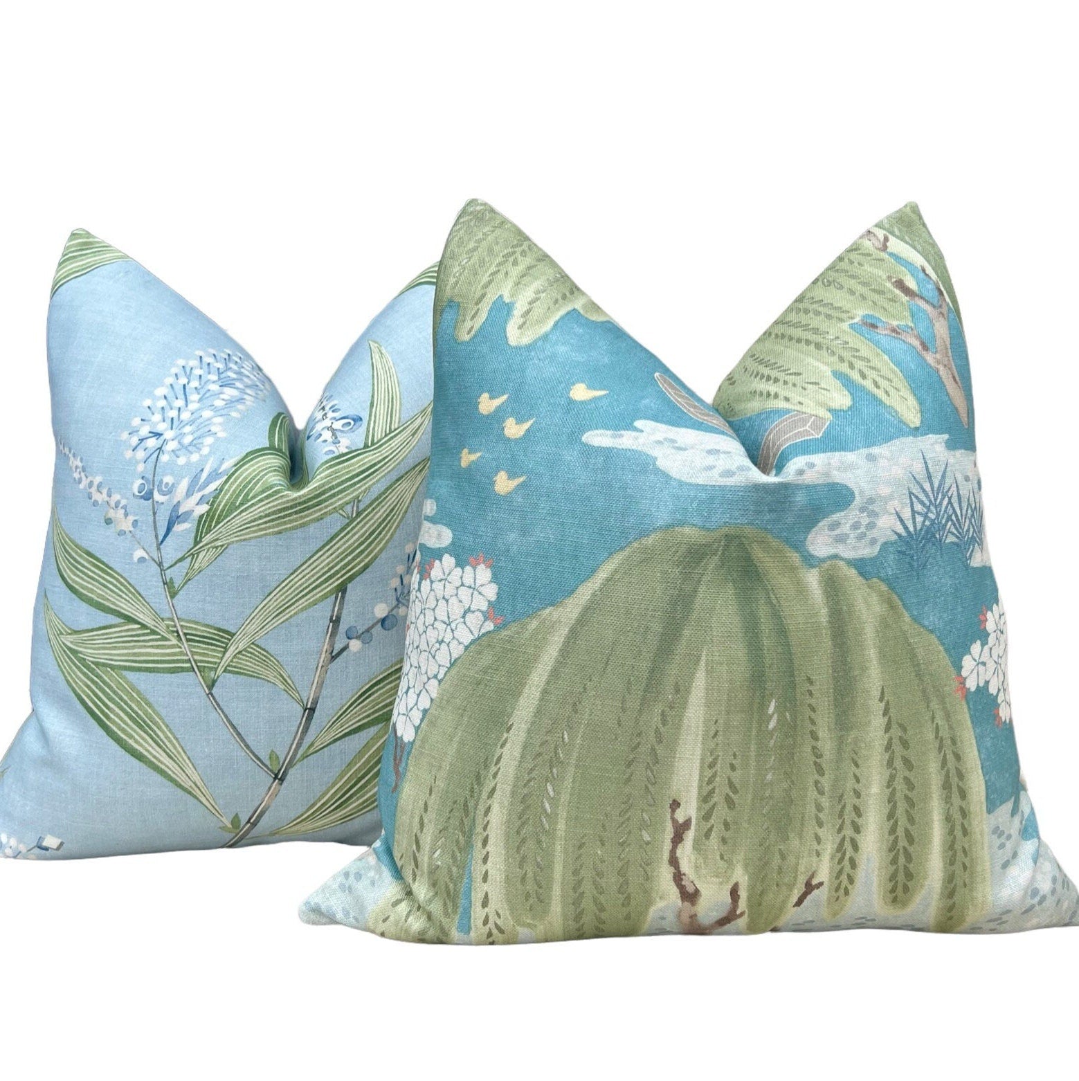 Thibaut Willow Tree Pillow in Turquoise. Designer Pillows, High End Pillows, Floral Turquoise and Green Lumbar Pillow, Euro Sham,