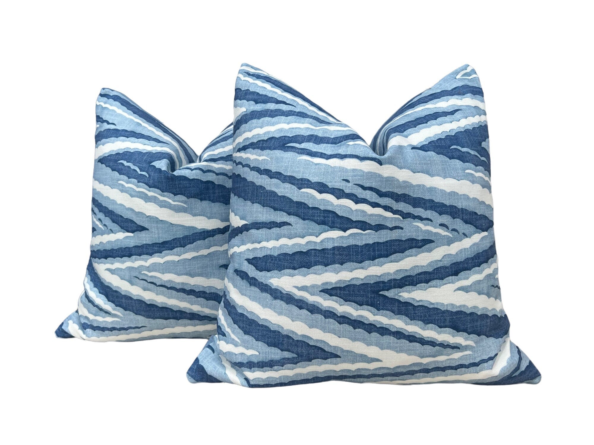 Thibaut Highland Peak in Blue. Designer Pillows, High End Pillows, Zig Zag Navy Blue and White Pillow Cover, Blue Stripes Pillow, Euro Sham