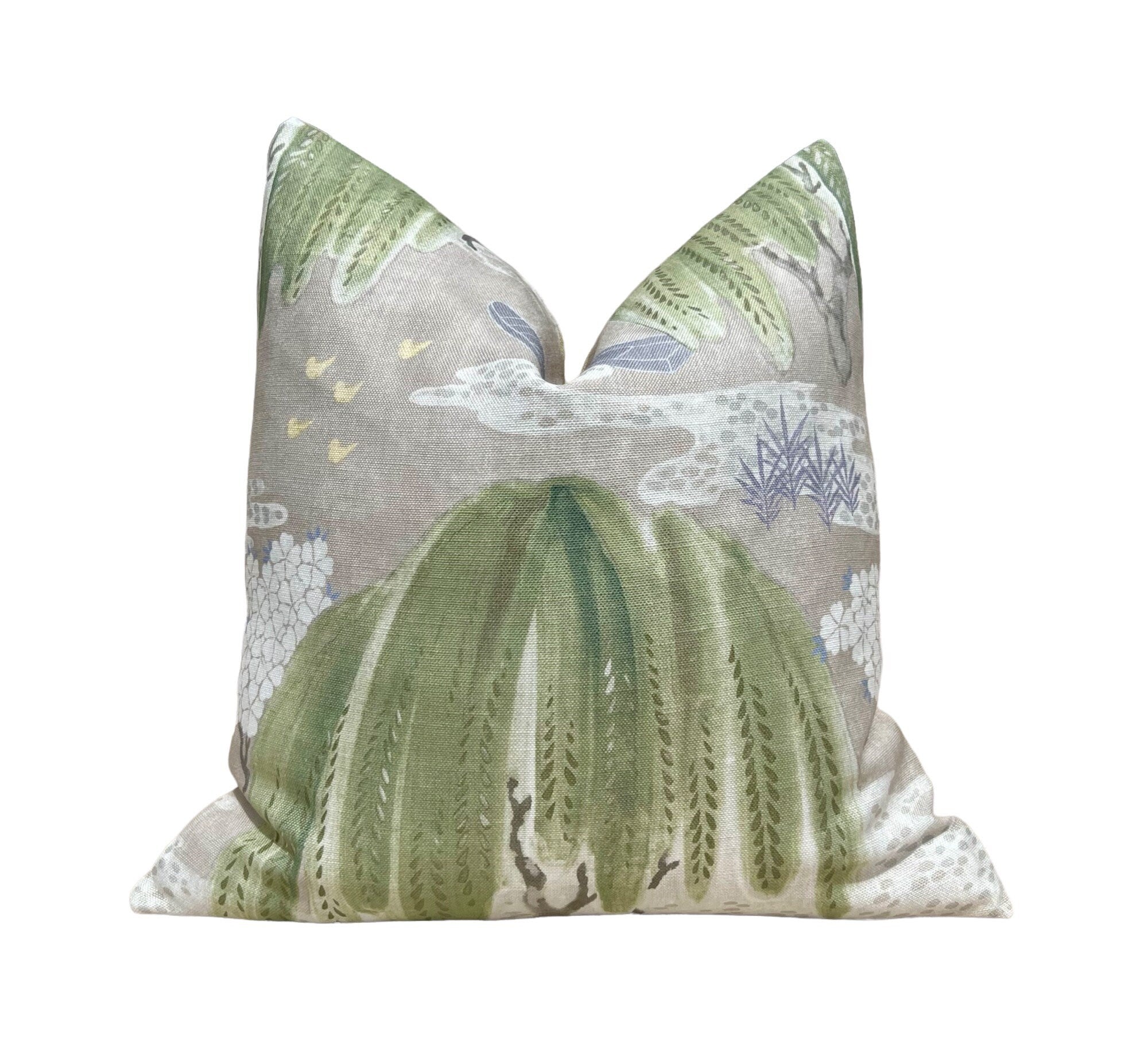 Thibaut Willow Tree in Beige, Green. Designer Pillows, Accent Beige Pillow, High End Pillows, Floral Pillow Cover, Lumbar Pillows, Euro Sham