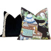 Mystic Garden Pillow Black. High End Cushion Cover, Designer Pillow in Black, Green and  Aqua, Accent Cushion, Euro Sham Pillow Cover,