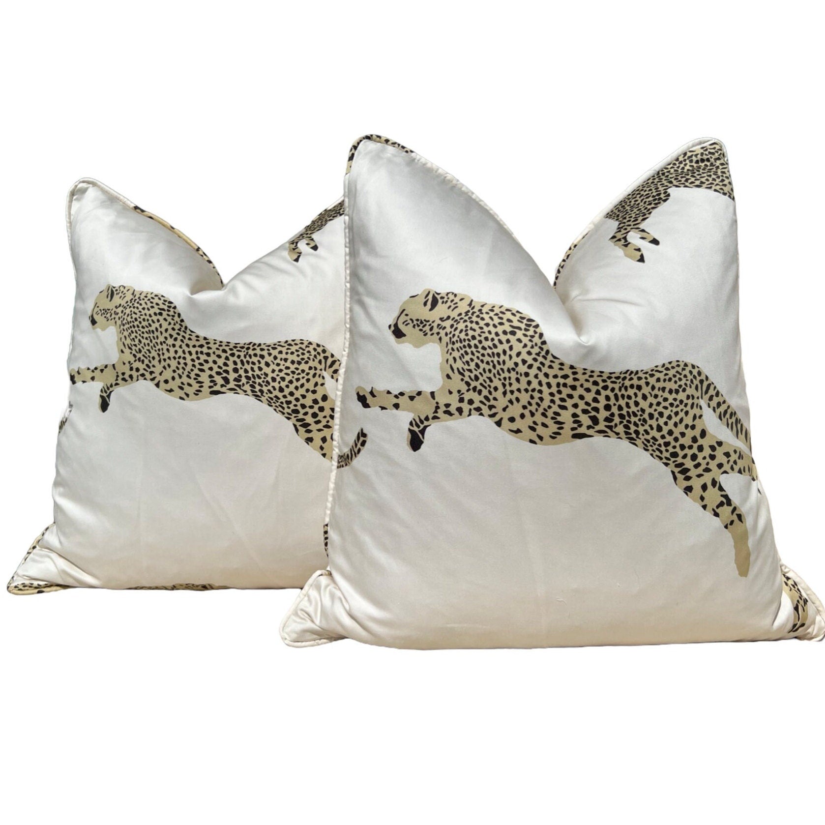 Leaping Cheetah Pillow in Cream. Designer Throw Pillow, Ivory Pillow Cover, Exotic Cat Pillow, Decorative Lumbar Pillow, Accent  Pillow