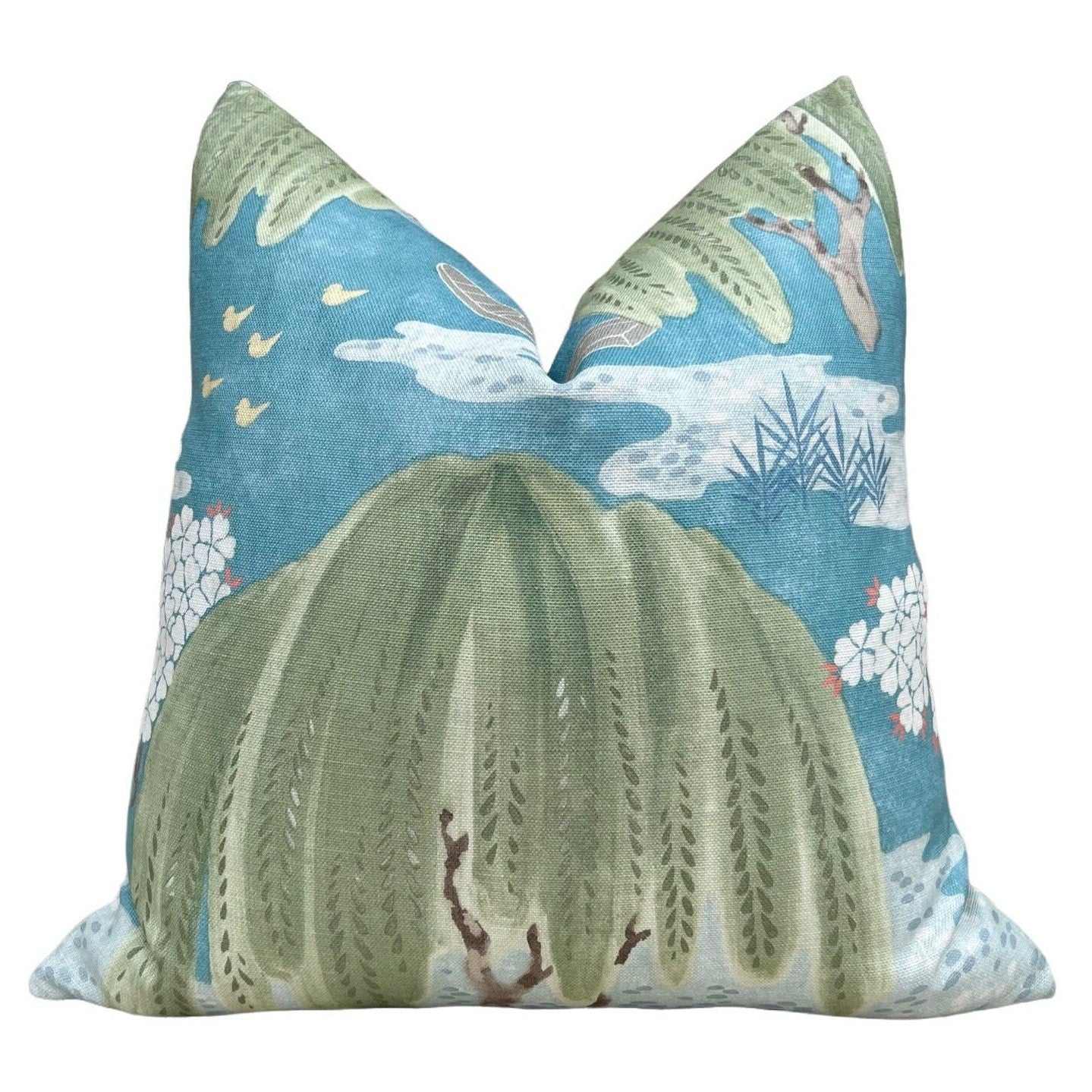 Thibaut Willow Tree Pillow in Turquoise. Designer Pillows, High End Pillows, Floral Turquoise and Green Lumbar Pillow, Euro Sham,