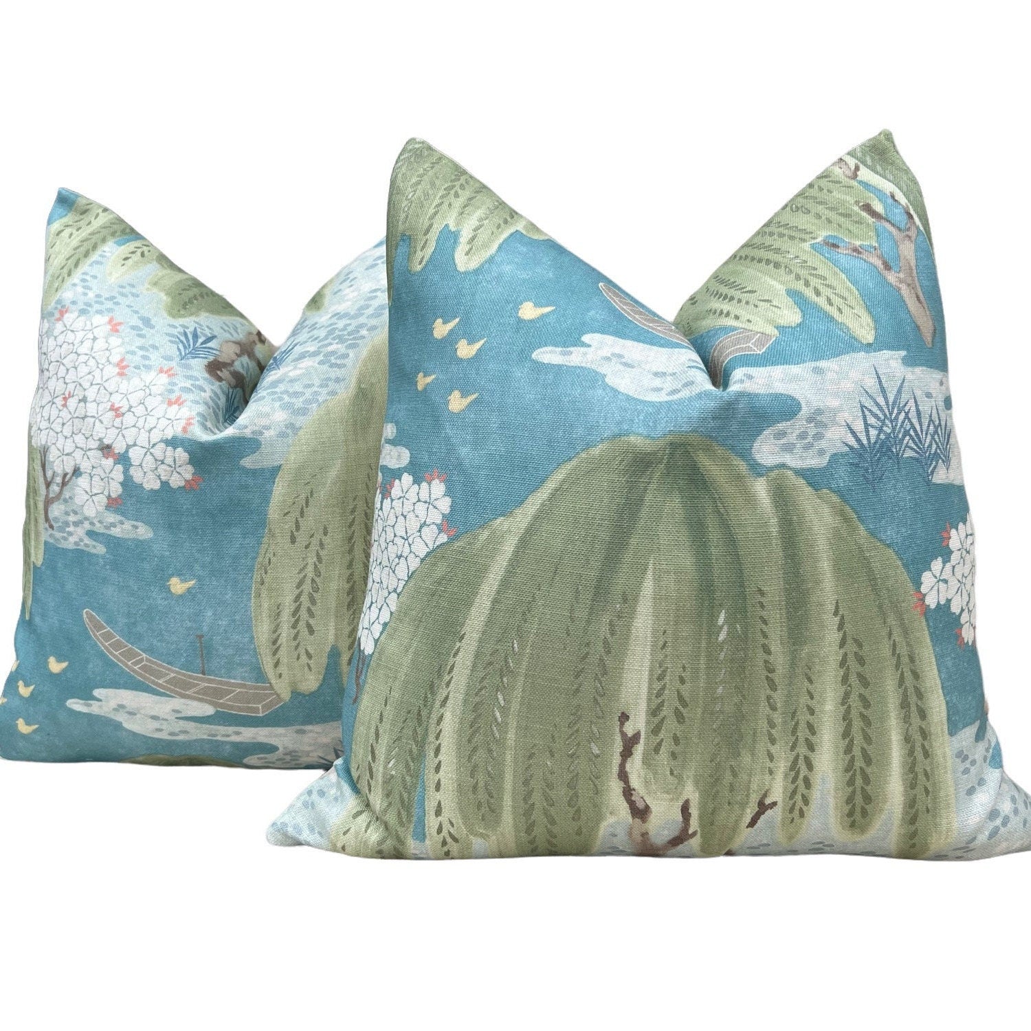 Thibaut Willow Tree Pillow in Turquoise. Designer Pillows, High End Pillows, Floral Turquoise and Green Lumbar Pillow, Euro Sham,