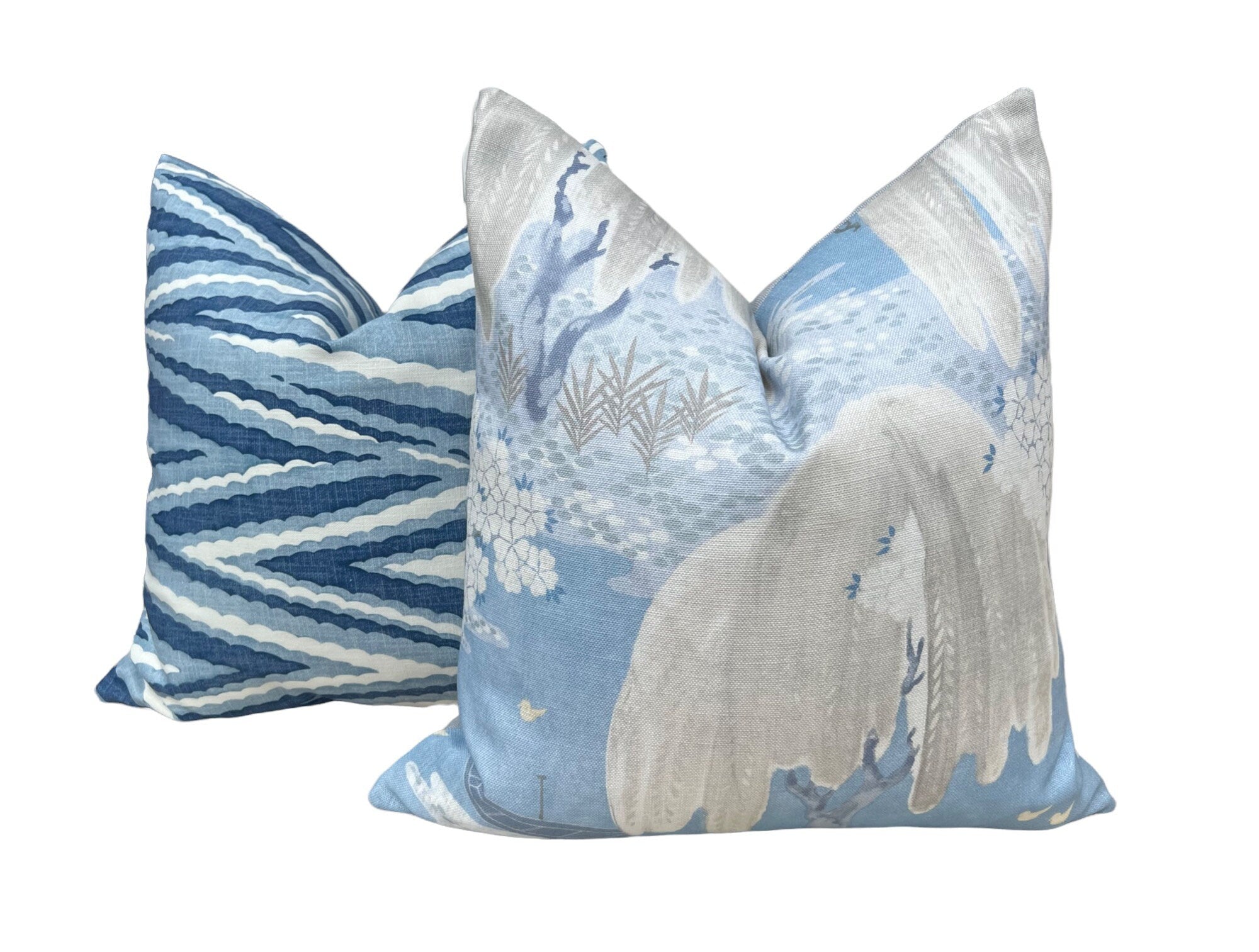 Thibaut Highland Peak in Blue. Designer Pillows, High End Pillows, Zig Zag Navy Blue and White Pillow Cover, Blue Stripes Pillow, Euro Sham