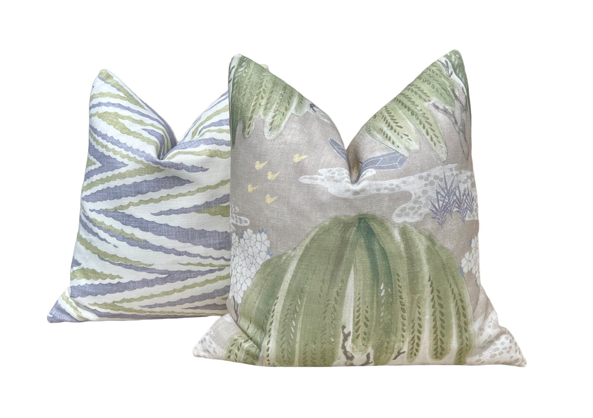 Thibaut Willow Tree in Beige, Green. Designer Pillows, Accent Beige Pillow, High End Pillows, Floral Pillow Cover, Lumbar Pillows, Euro Sham