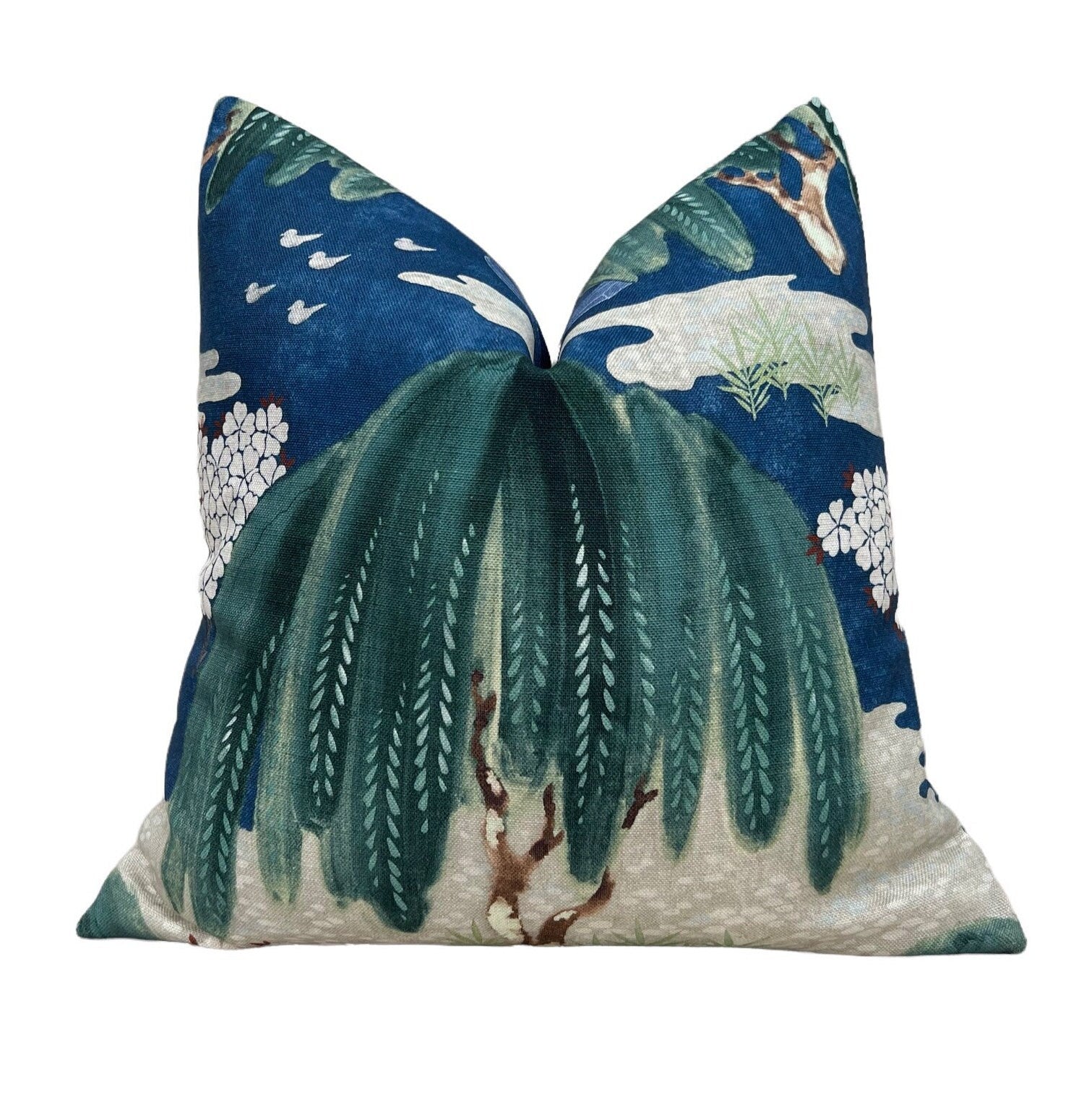 Thibaut Willow Tree Pillow in Navy, Teal. Designer Pillows, Accent Pillow Cover, High End Pillows, Euro Sham Case, Lumbar Floral Pillow