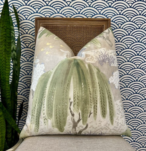 Thibaut Willow Tree in Beige, Green. Designer Pillows, Accent Beige Pillow, High End Pillows, Floral Pillow Cover, Lumbar Pillows, Euro Sham