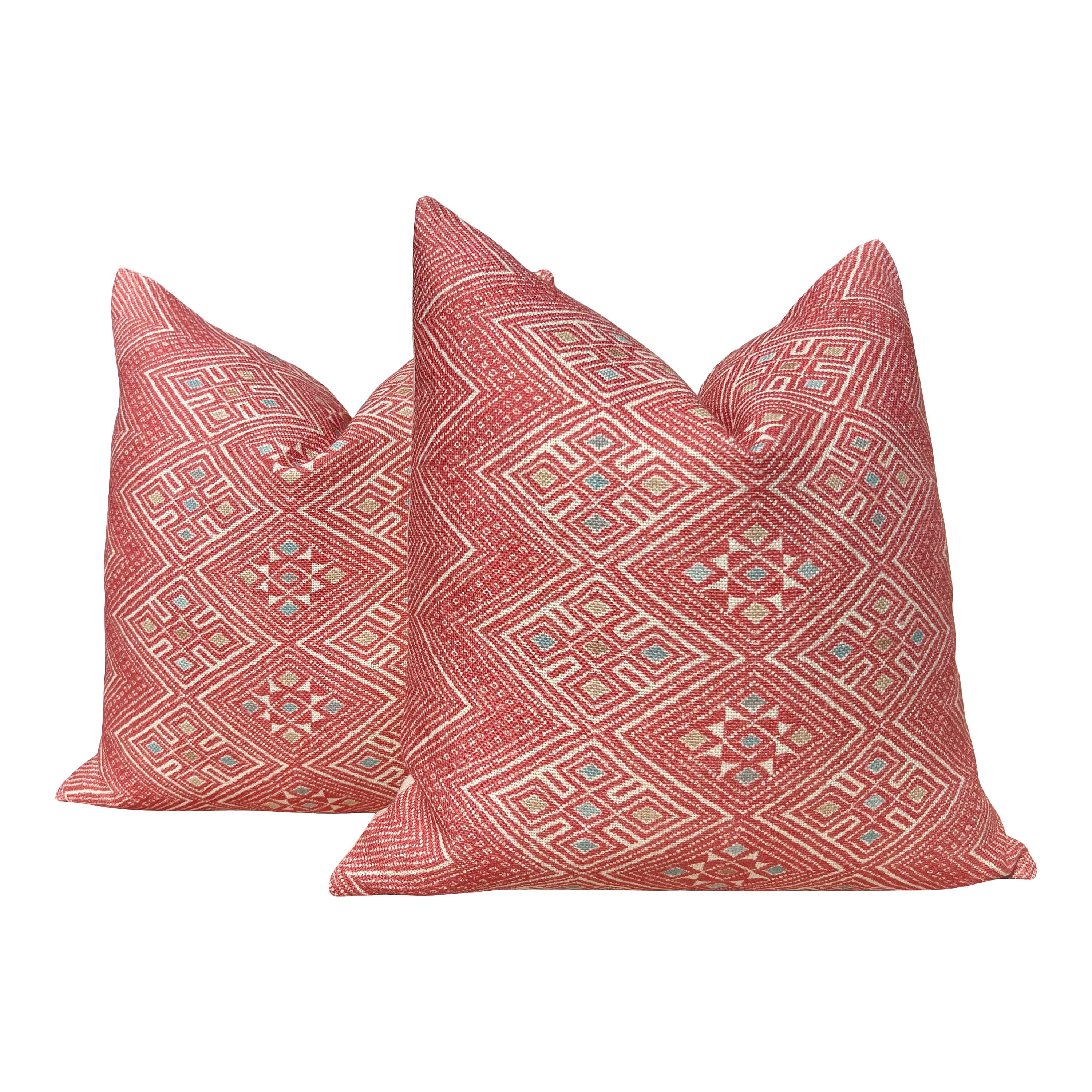 Thibaut High Plains Pillow in Coral. Designer Pillows, High End Pillows, Coral Pillow Cover, Zig Zag Accent Pillows, Lumbar Geometric Pillow