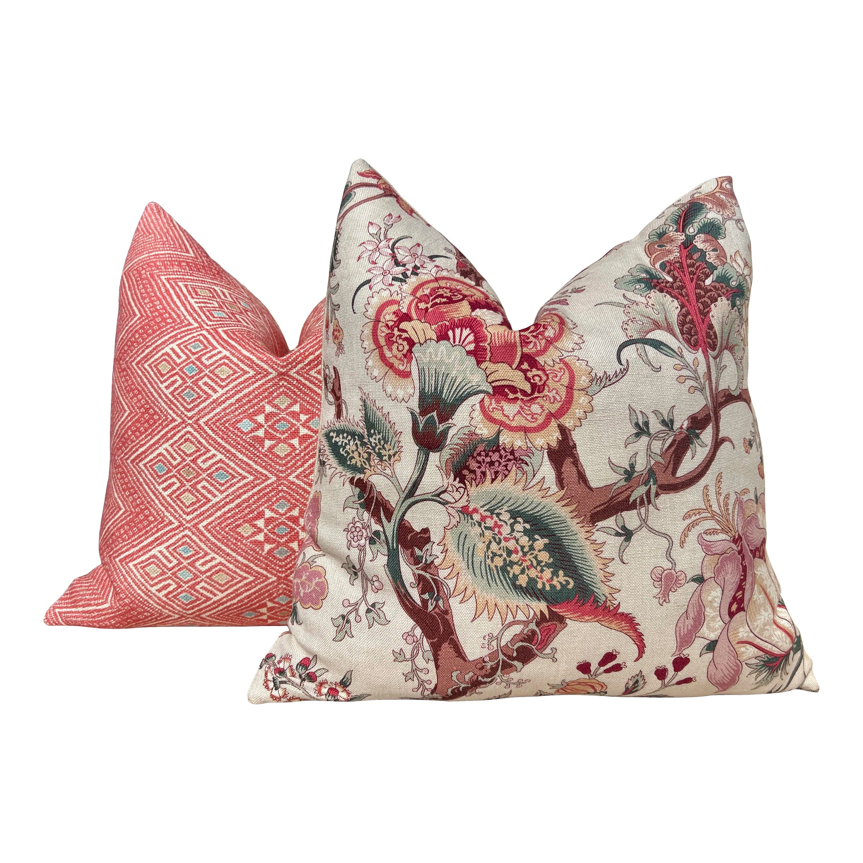 Thibaut High Plains Pillow in Coral. Designer Pillows, High End Pillows, Coral Pillow Cover, Zig Zag Accent Pillows, Lumbar Geometric Pillow
