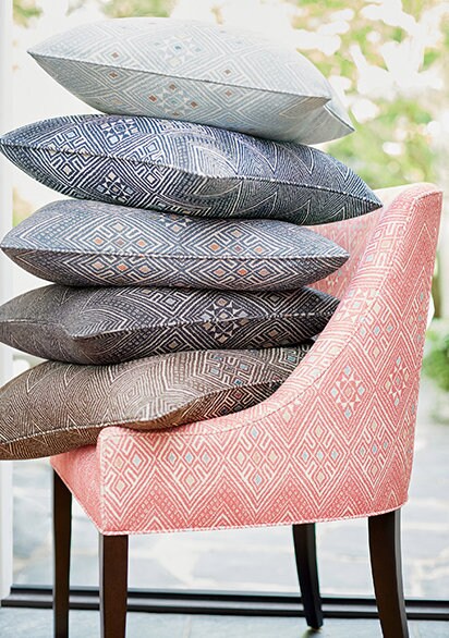 Thibaut High Plains Pillow in Coral. Designer Pillows, High End Pillows, Coral Pillow Cover, Zig Zag Accent Pillows, Lumbar Geometric Pillow