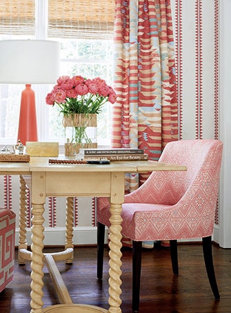 Thibaut High Plains Pillow in Coral. Designer Pillows, High End Pillows, Coral Pillow Cover, Zig Zag Accent Pillows, Lumbar Geometric Pillow