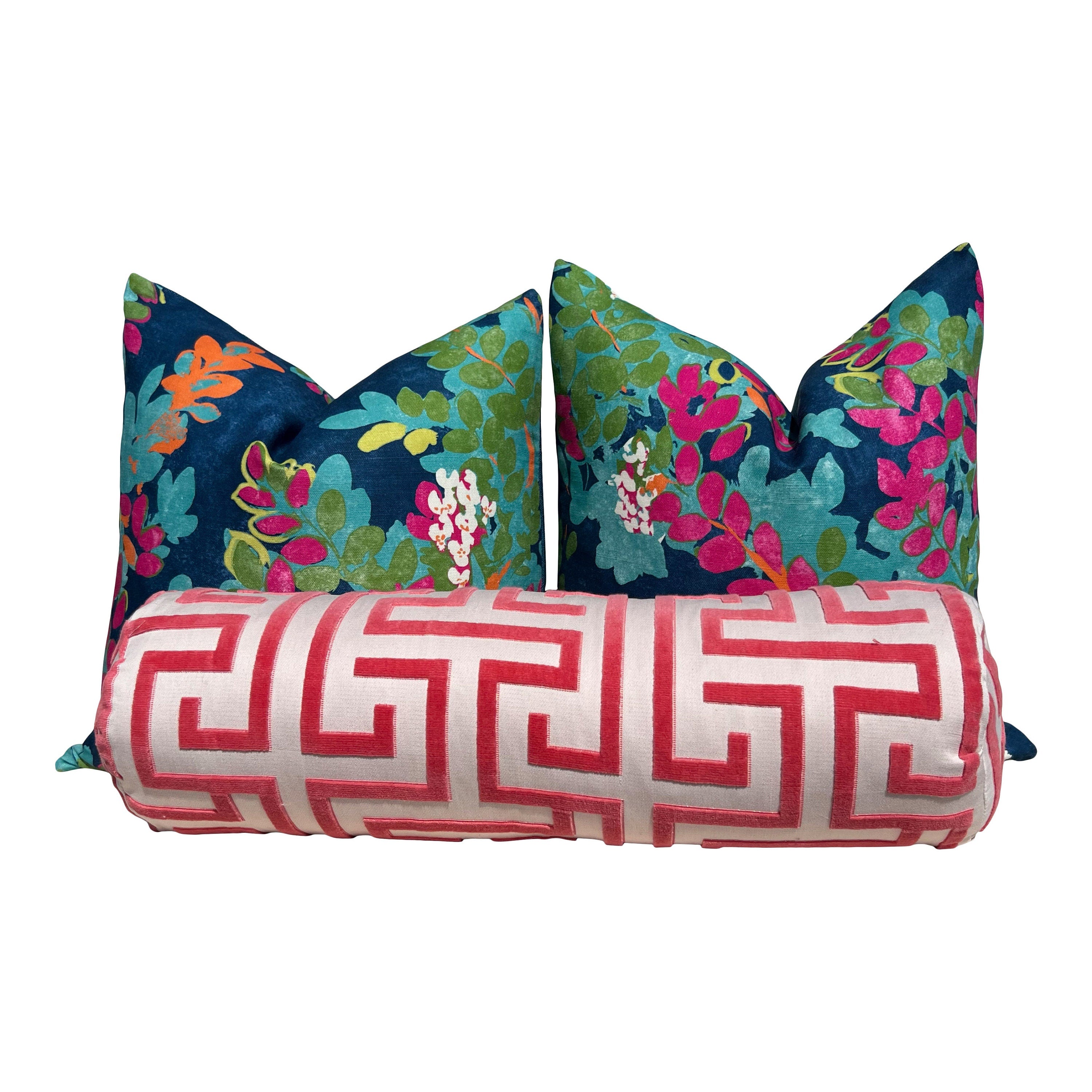 Thibaut Central Park Pillow in Navy and Fuchsia. Designer Pillow Cover, Accent lumbar pillow, High End Floral Pillow, Euro Sham Floral Case