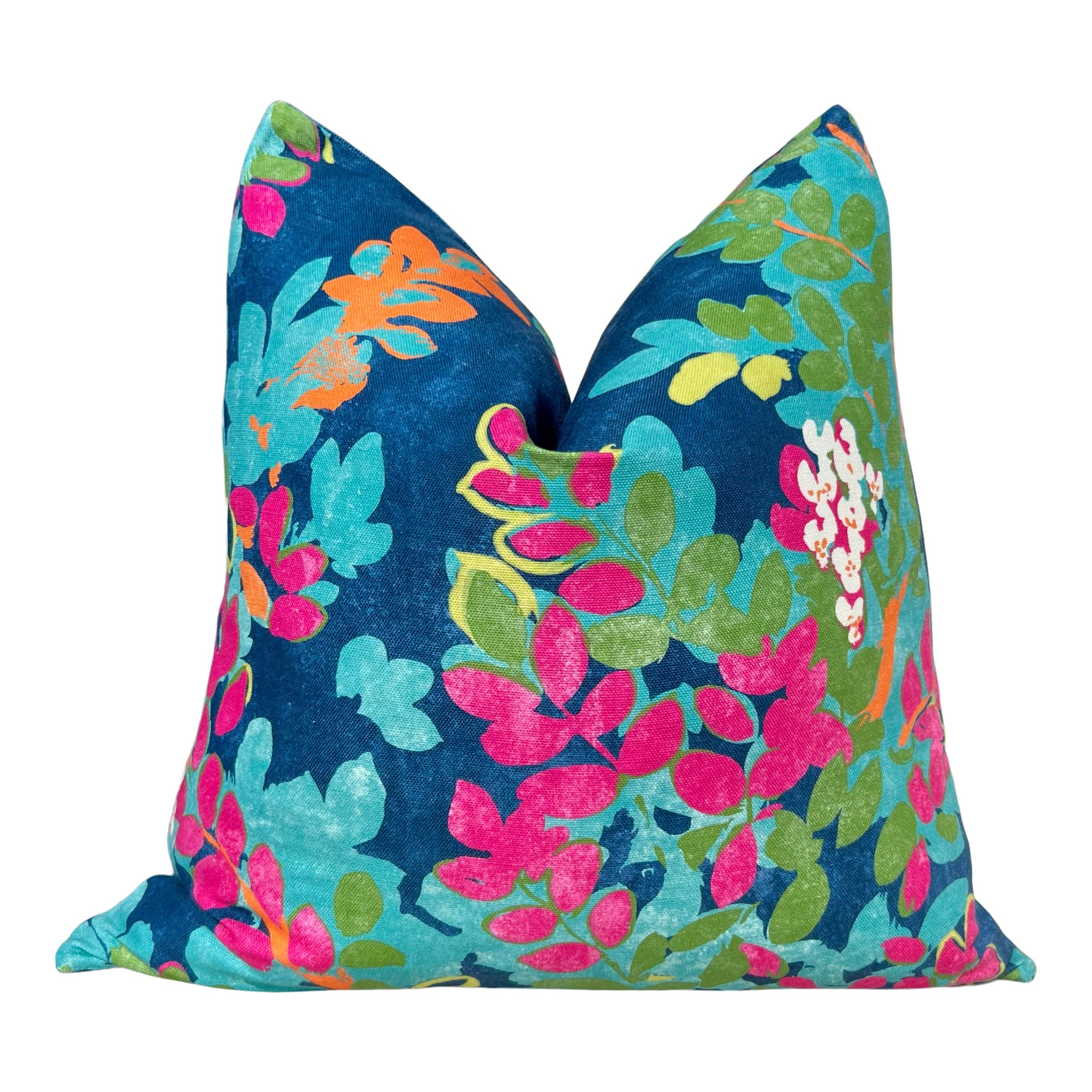 Thibaut Central Park Pillow in Navy and Fuchsia. Designer Pillow Cover, Accent lumbar pillow, High End Floral Pillow, Euro Sham Floral Case