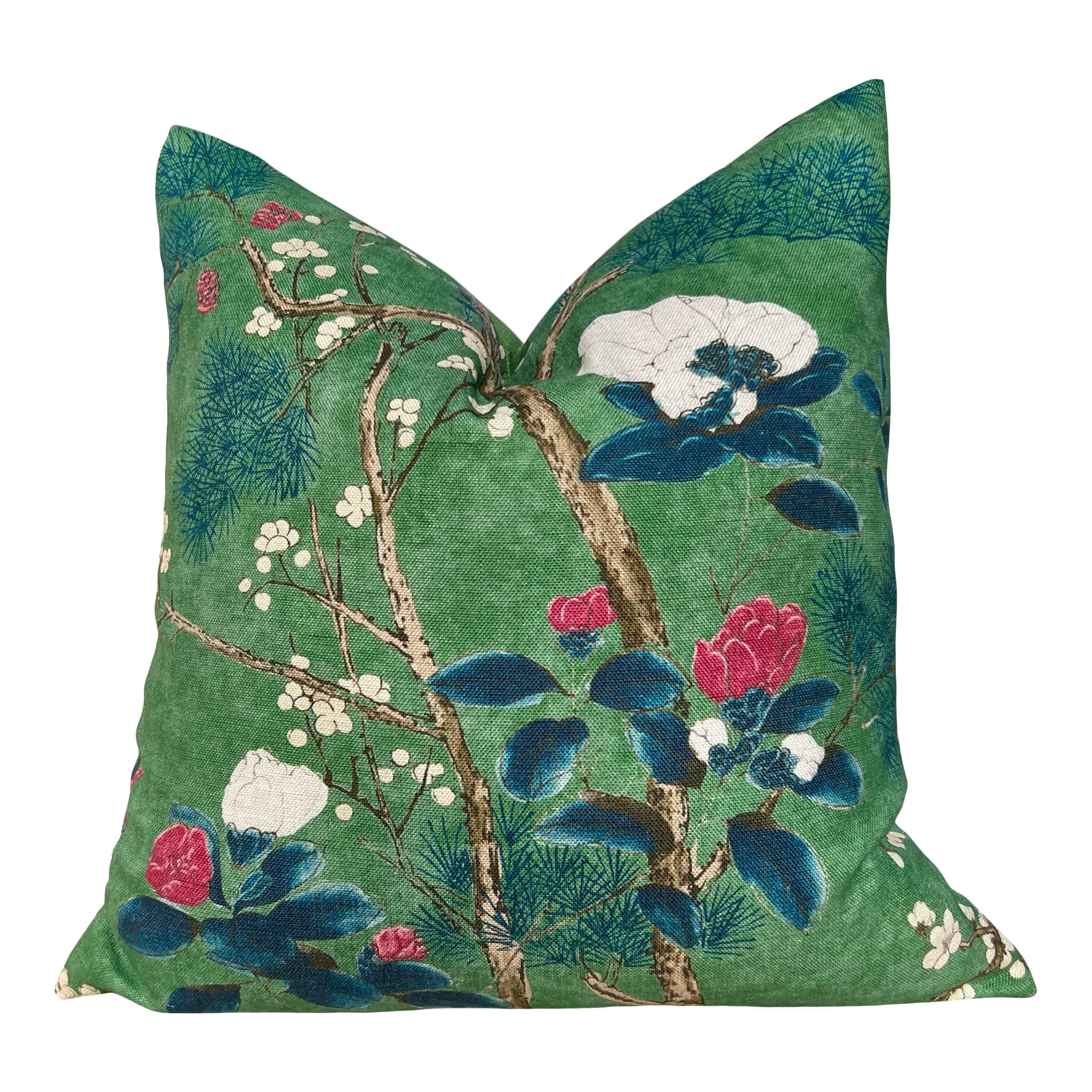 Katsura Pillow in Emerald Green. Designer Pillows, High End Floral Pillow Case, Euro Sham Cover, Accent Lumbar Pillows, Chinoiserie Pillows