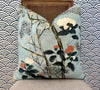 Load image into Gallery viewer, Katsura Pillow in Mist. Designer Aqua Pillows, High End Floral Pillow Case, Euro Sham Cover, Decorative Lumbar Pillows, Bedroom Floral Decor