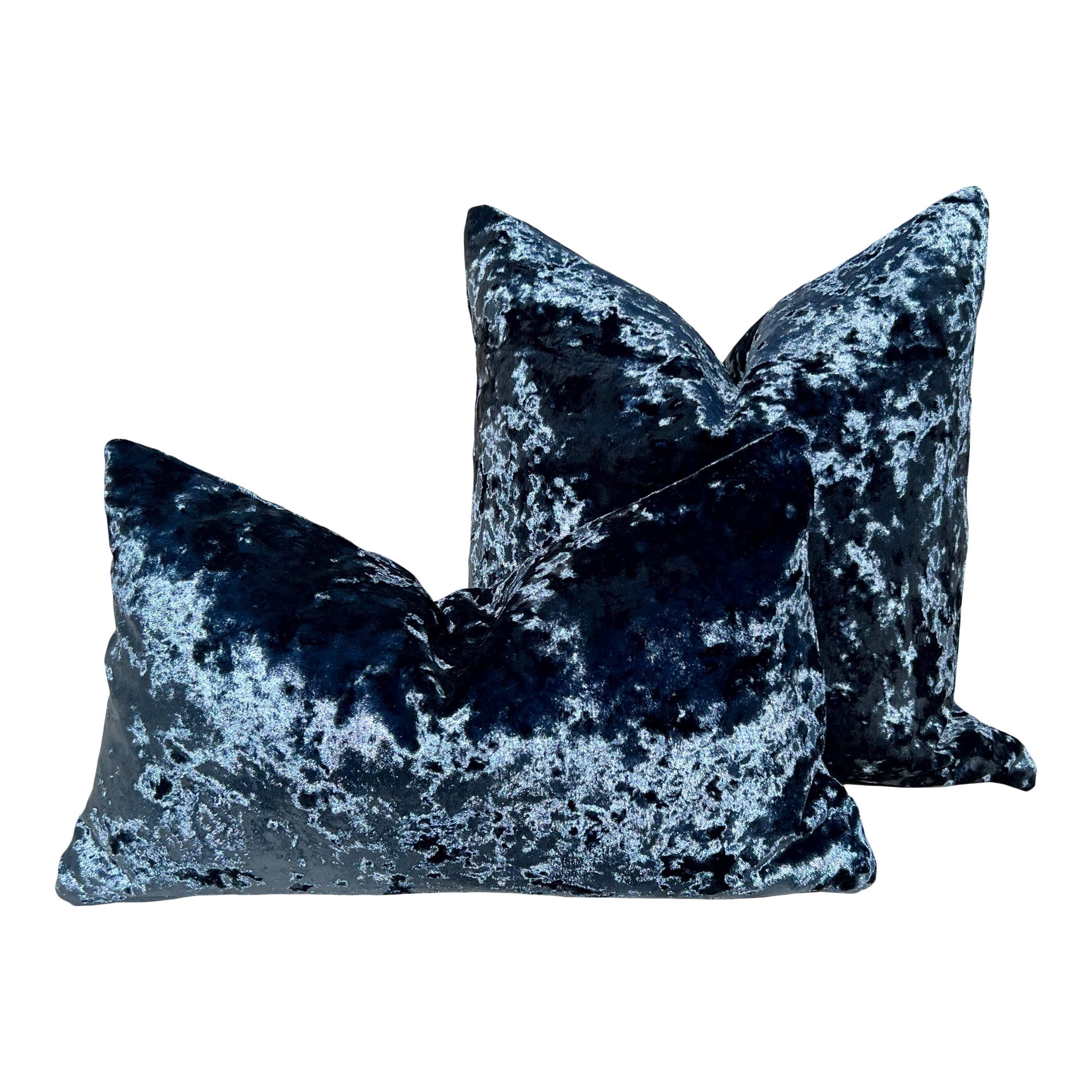 Designer Crushed Velvet Pillow in Navy Blue. High End Velvet Pillows, Lumbar Velvet Pillows, Euro Sham Pillows, Pillows for Sofa