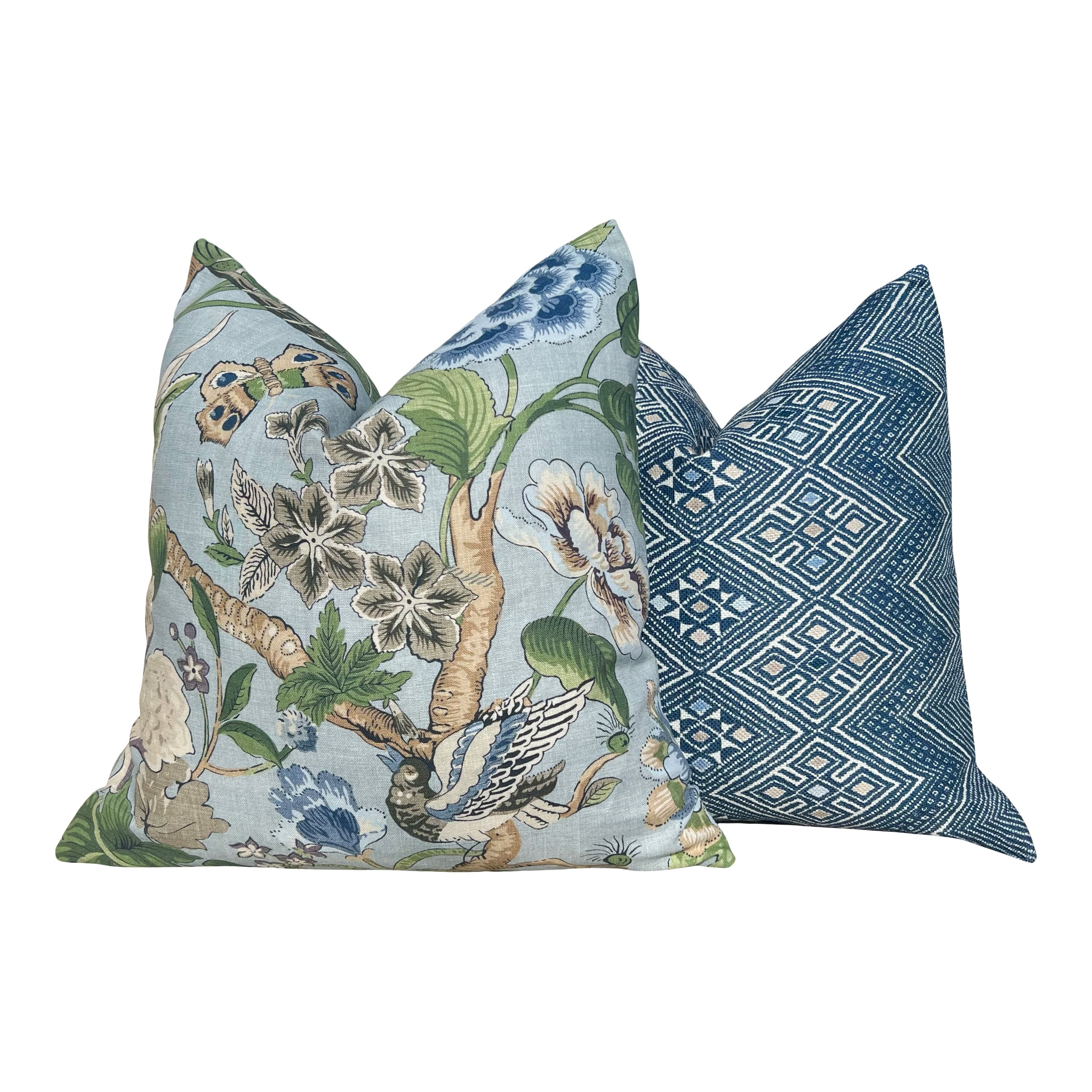 Hill Garden Linen Pillow in Spa Blue. Designer Pillows High End Pillows, Aqua Blue Floral Pillows, Linen Pillow Cover, Floral Bedroom Decor