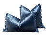 Designer Velvet Pillow in Deep Blue Color with Tassl Trim. Designer Velvet Pillows, High End Pillows, Accent Lumbar Pillow Velvet Shams