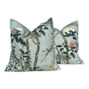 Load image into Gallery viewer, Katsura Pillow in Mist. Designer Aqua Pillows, High End Floral Pillow Case, Euro Sham Cover, Decorative Lumbar Pillows, Bedroom Floral Decor