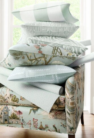 Katsura Pillow in Mist. Designer Aqua Pillows, High End Floral Pillow Case, Euro Sham Cover, Decorative Lumbar Pillows, Bedroom Floral Decor