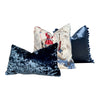 Designer Crushed Velvet Pillow in Navy Blue. High End Velvet Pillows, Lumbar Velvet Pillows, Euro Sham Pillows, Pillows for Sofa