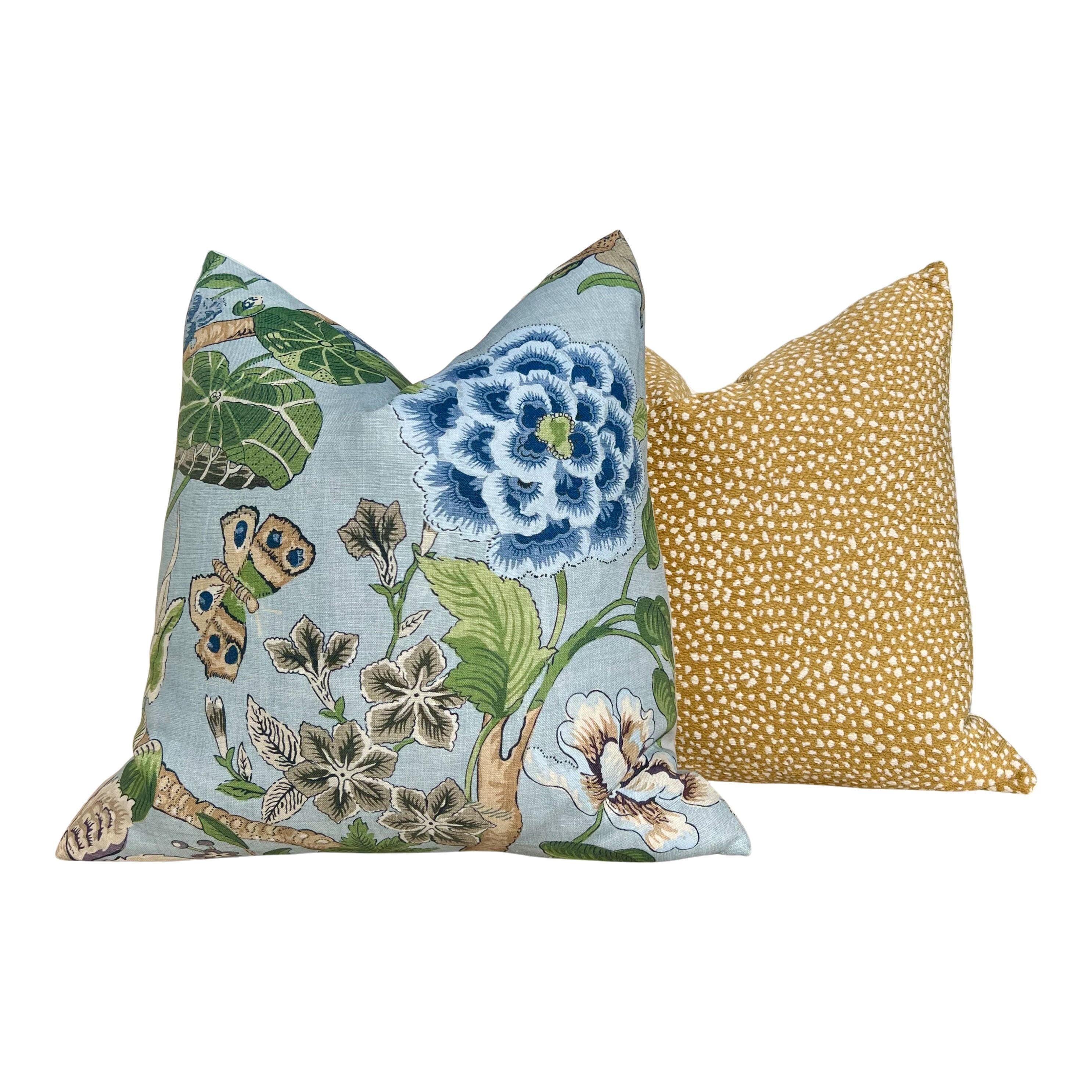 Hill Garden Linen Pillow in Spa Blue. Designer Pillows High End Pillows, Aqua Blue Floral Pillows, Linen Pillow Cover, Floral Bedroom Decor