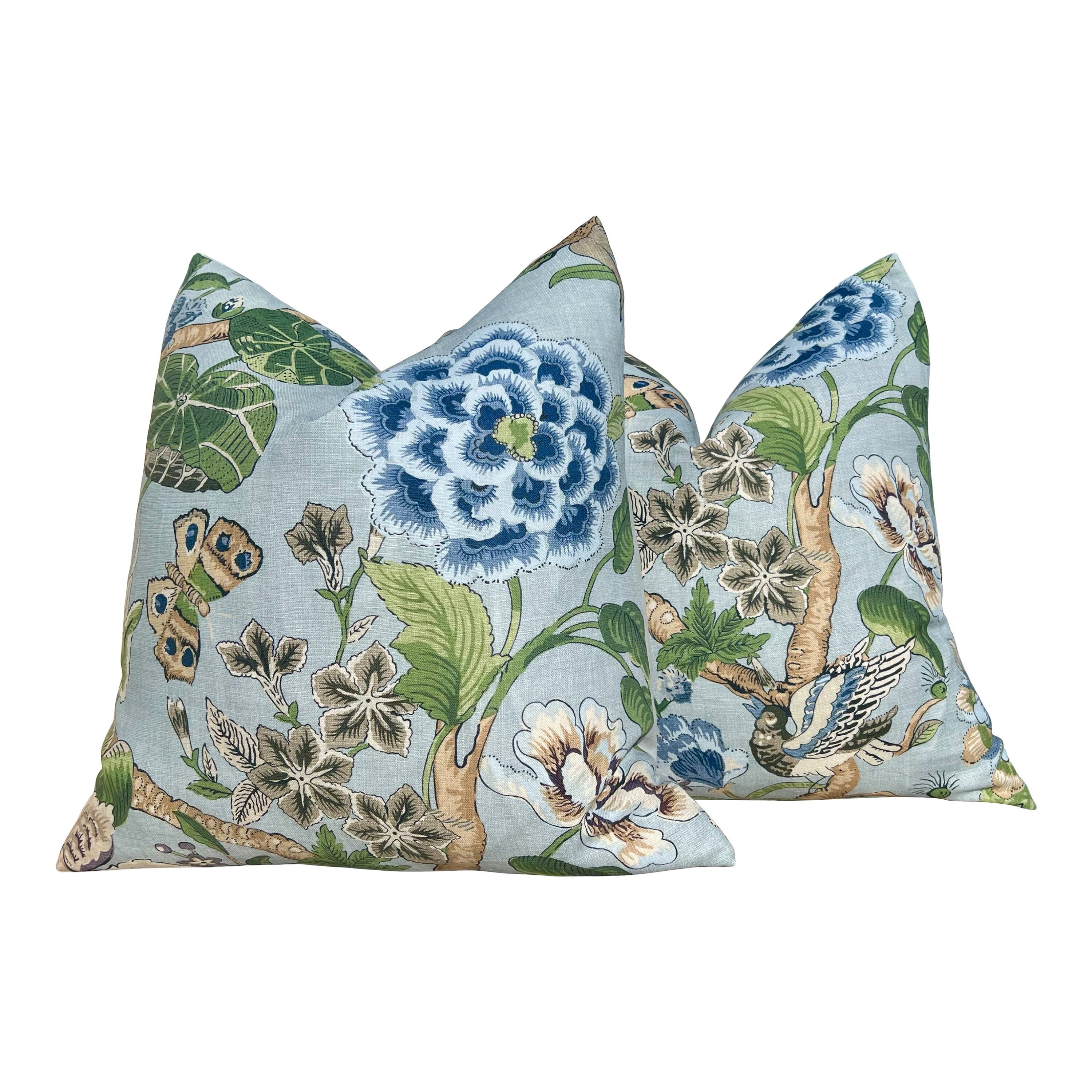 Hill Garden Linen Pillow in Spa Blue. Designer Pillows High End Pillows, Aqua Blue Floral Pillows, Linen Pillow Cover, Floral Bedroom Decor