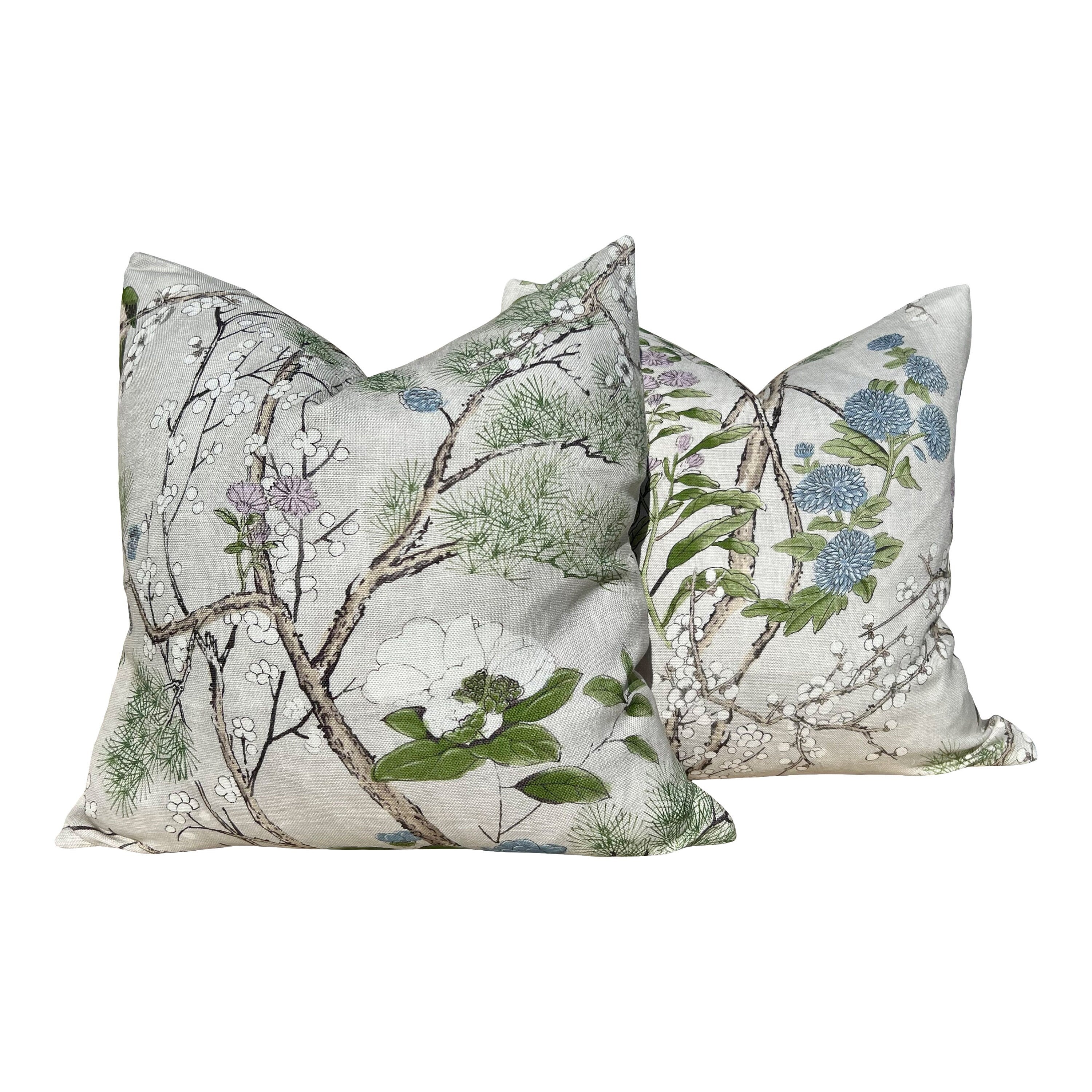 Katsura Pillow in Cream and Lavender. Designer Pillows, High End Floral Pillows, Euro Sham Cover, Decorative Lumbar Pillows, Bedroom Decor