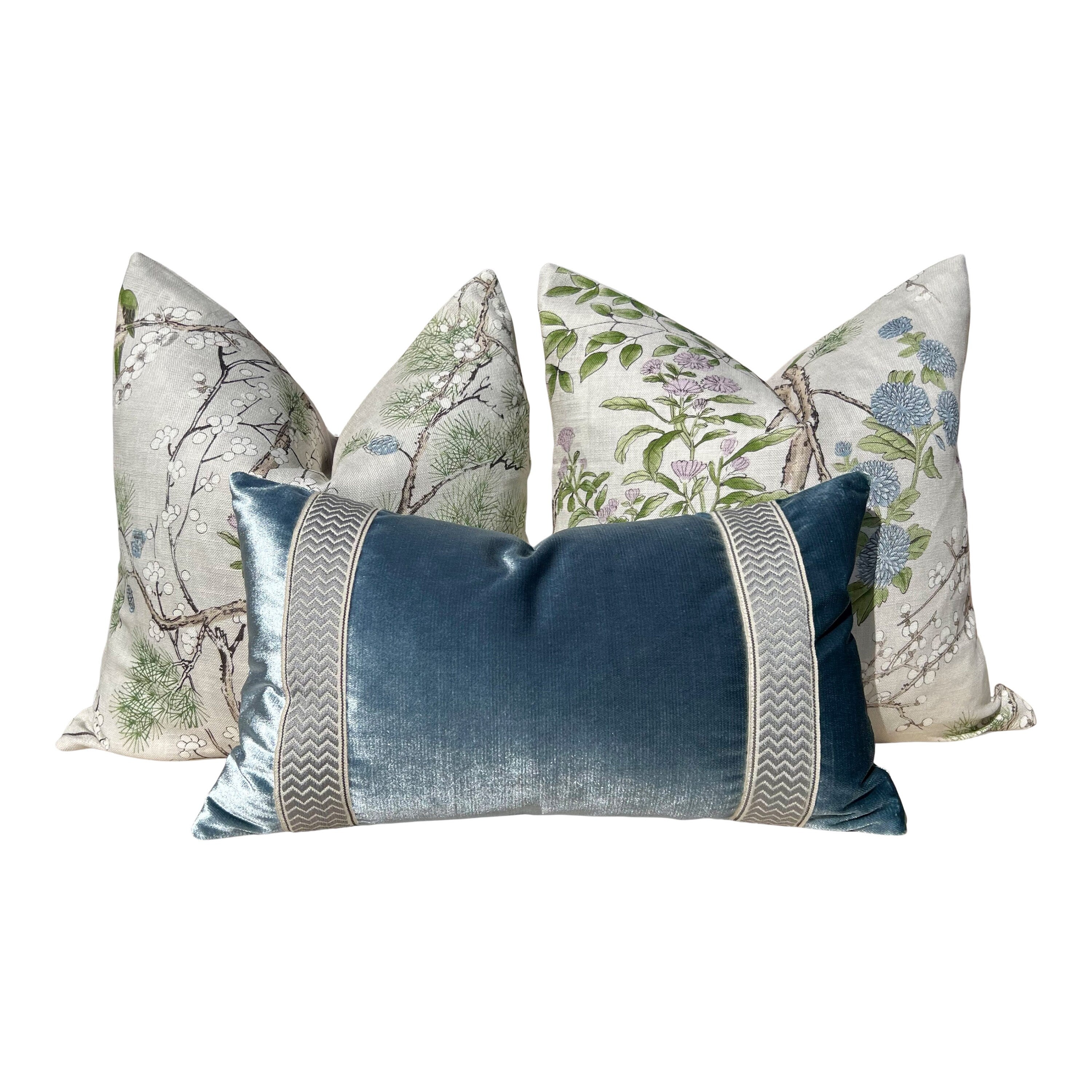 Katsura Pillow in Cream and Lavender. Designer Pillows, High End Floral Pillows, Euro Sham Cover, Decorative Lumbar Pillows, Bedroom Decor