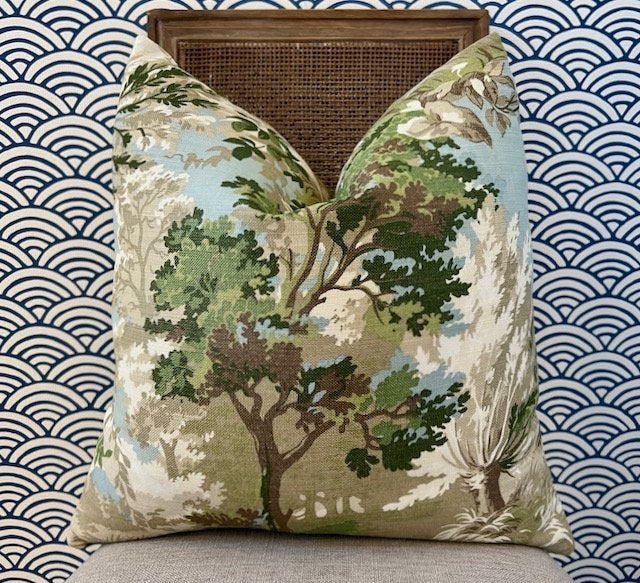 Lincoln Pillow in Green, Beige and Spa. Designer Pillows, Botanical Pillow Covers, Accent Aqua Blue and Green Pillow Case, Euro Sham Pillow