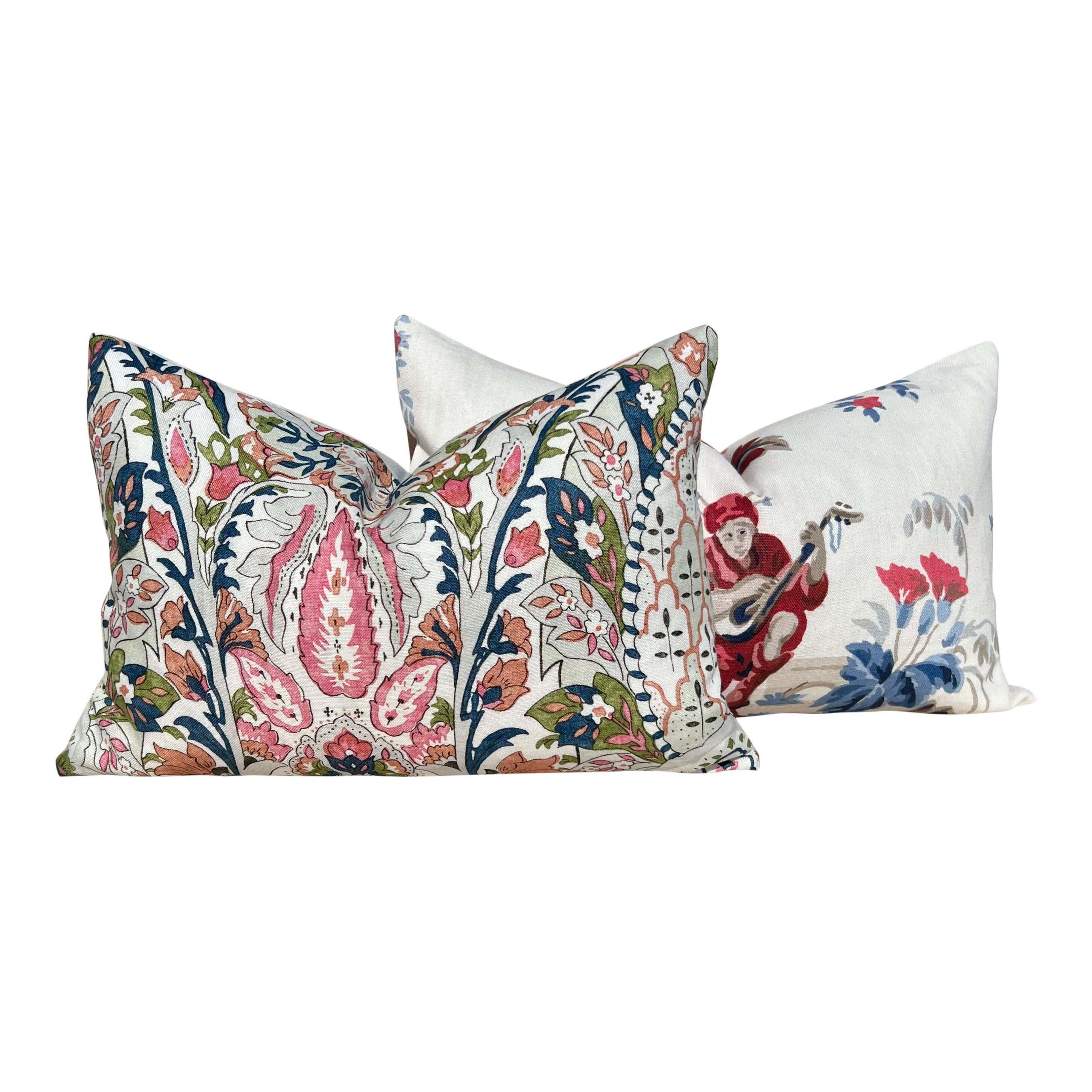 Schumacher Layla Paisley Lumbar Pillow in Multi Color. Designer Pillows, Accent Rectangular Pillows, High End Pillow Covers.