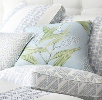 Winter Bud Floral Pillow in Sky Blue. Designer Pillows, High End Pillow Covers, Euro Sham Case 26"X26", Accent Blue Lumbar Pillows, Bolster