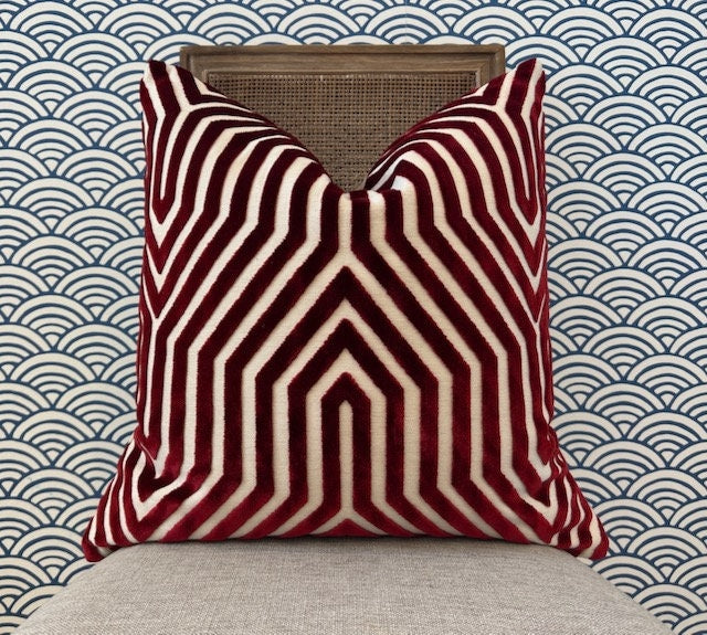 Schumacher Vanderbilt Velvet Pillow Garnet. Velvet Pillow, Long Lumbar Pillow, Designer Pillows, High End Pillows, Contemporary Pillows