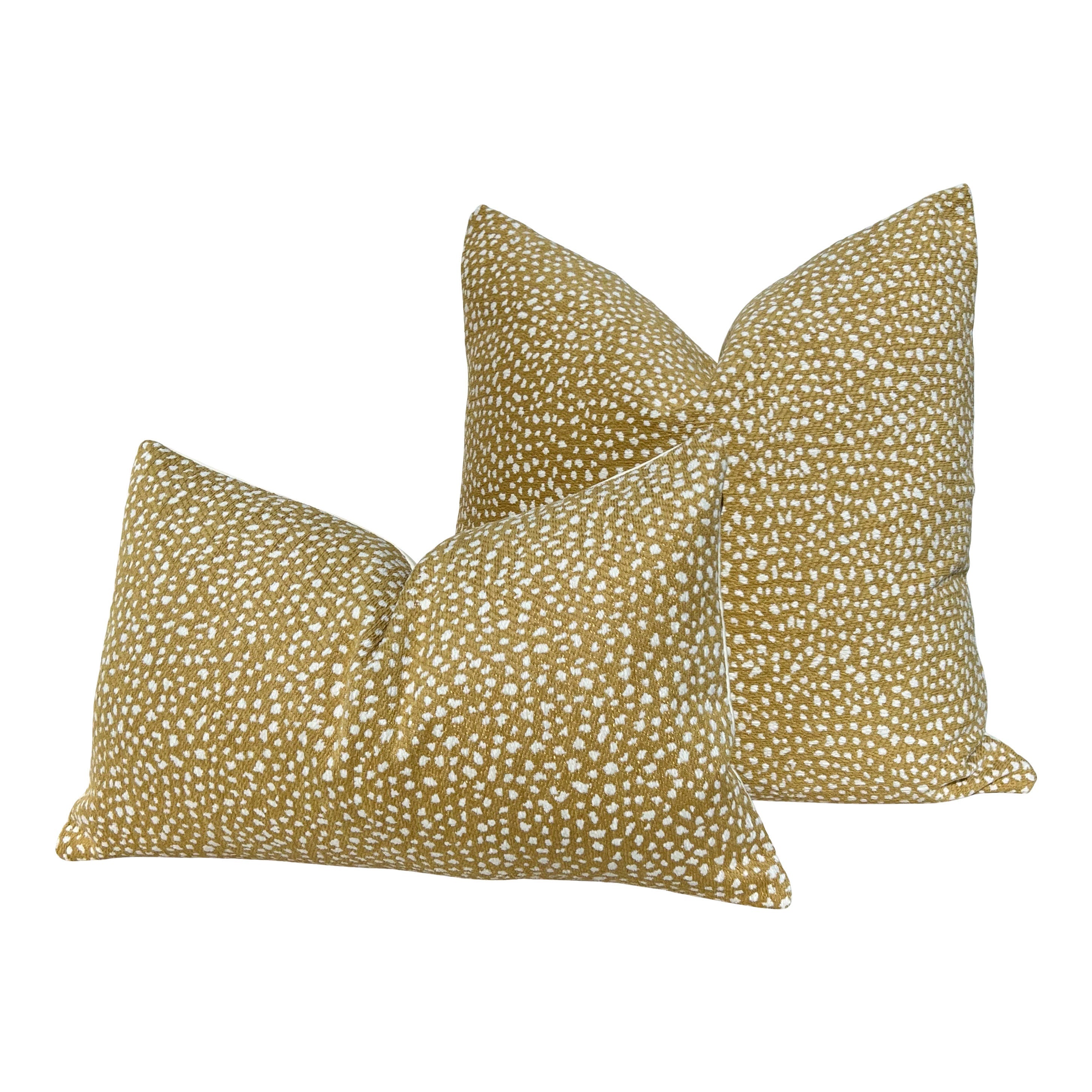 Thibaut Fawn Indoor Outdoor Pillow in Straw. Outdoor Designer Pillows, High End Pillows, Beige Modern Pillow, Animal Print Lumbar Pillow