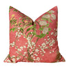 Katsura Pillow in Coral and Green. Designer Linen Pillows, High End Floral Pillows, Euro Sham Cover, Decorative Lumbar Pillows, Home Decor
