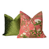 Katsura Pillow in Coral and Green. Designer Linen Pillows, High End Floral Pillows, Euro Sham Cover, Decorative Lumbar Pillows, Home Decor