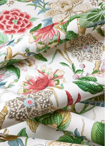 Hill Garden Linen Pillow in Green and Coral. Designer Pillows, High End Pillows, Floral Pillows, Bird Pillow Cover, Floral Bedroom Decor