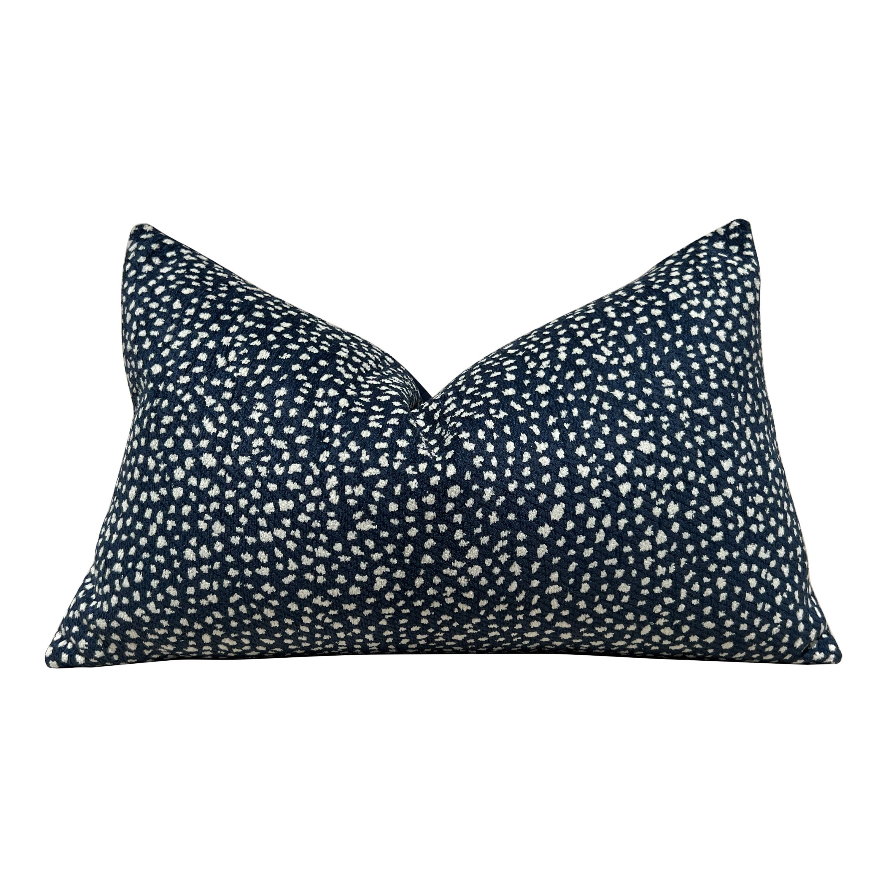 Thibaut Fawn Indoor Outdoor Pillow in Midnight. Outdoor Designer Pillows, High End Pillows, Navy Modern Pillow, Animal Print Lumbar Pillow