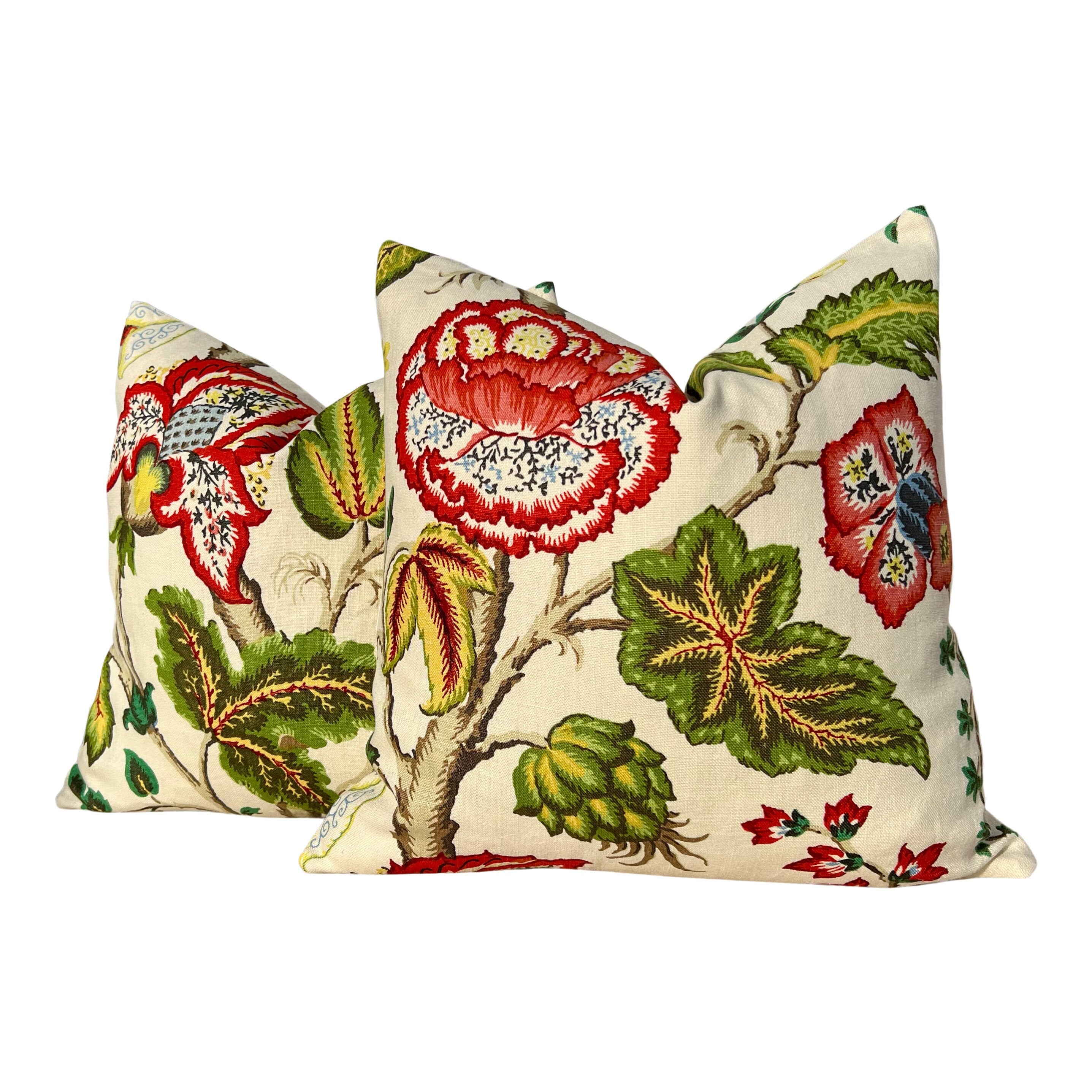 Schumacher Tree of Life Pillow Red, Green and Blue. Floral Lumbar Cover, Extra Long Lumbar Pillow, Designer Pillow cover, High End Pillows
