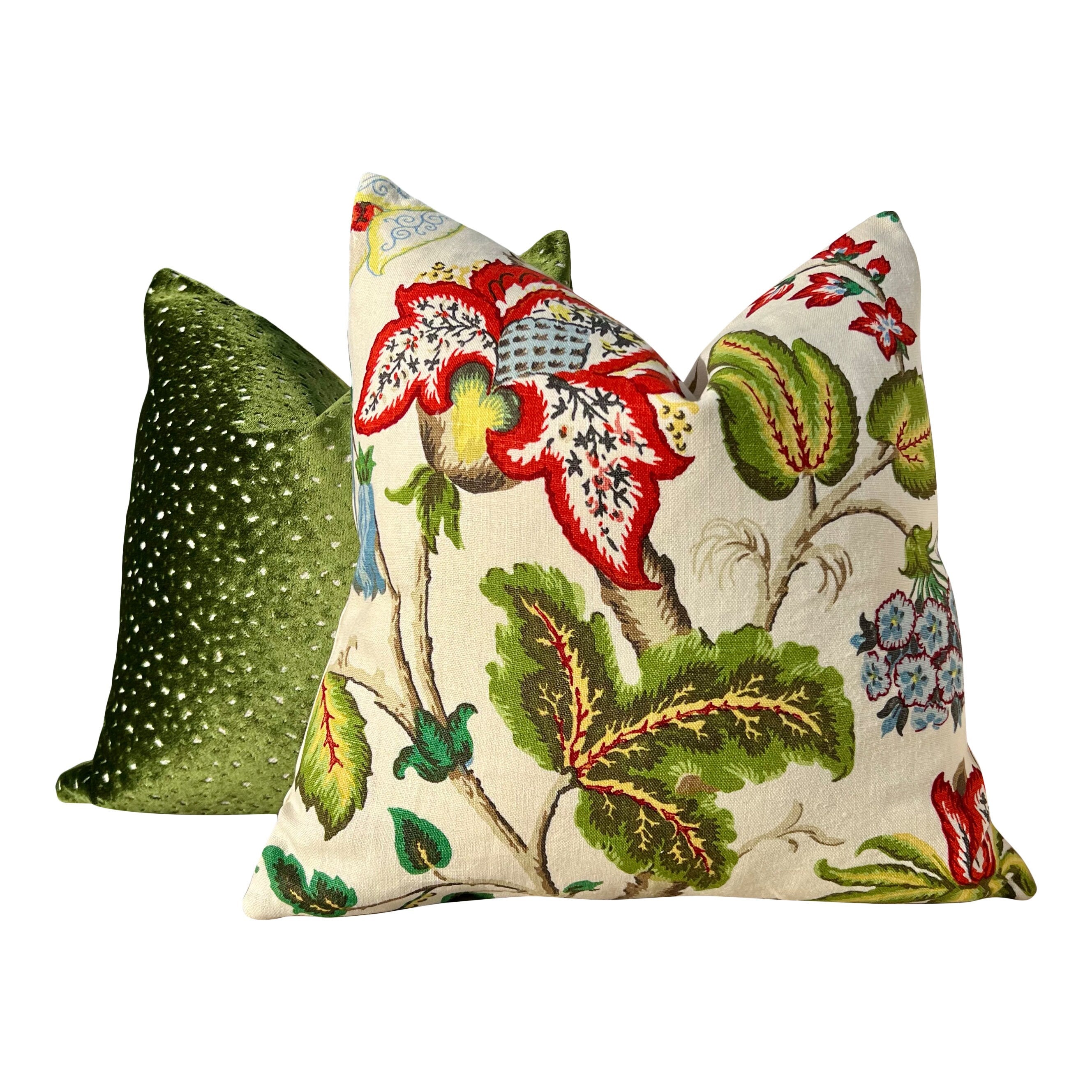 Schumacher Tree of Life Pillow Red, Green and Blue. Floral Lumbar Cover, Extra Long Lumbar Pillow, Designer Pillow cover, High End Pillows