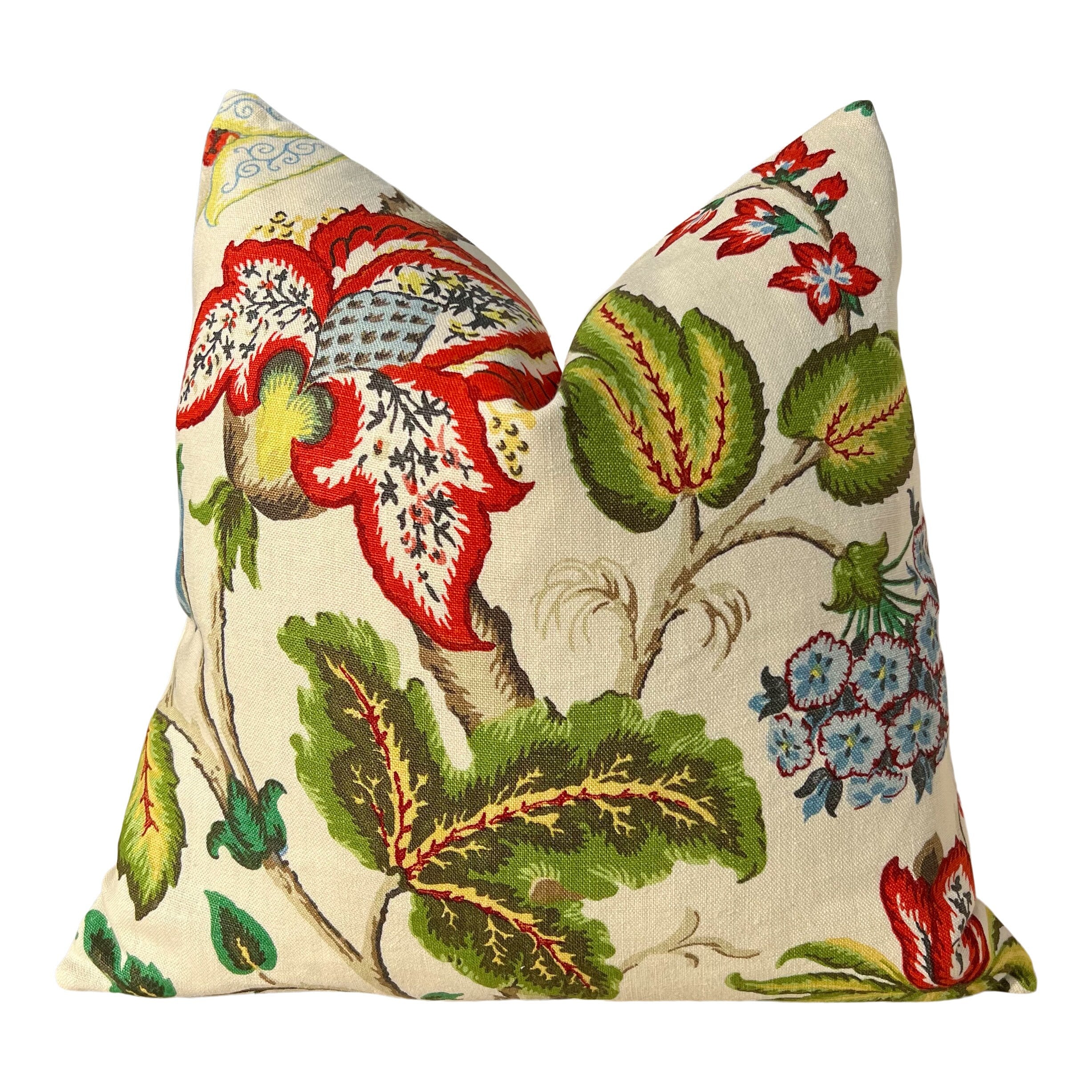 Schumacher Tree of Life Pillow Red, Green and Blue. Floral Lumbar Cover, Extra Long Lumbar Pillow, Designer Pillow cover, High End Pillows
