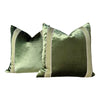 Load image into Gallery viewer, Designer Velvet Pillow in Luminous Green, Chevron Trim. High End Pillows, Velvet Lumbar Pillow Cover, Accent Velvet Pillow, Lumbar Velvet