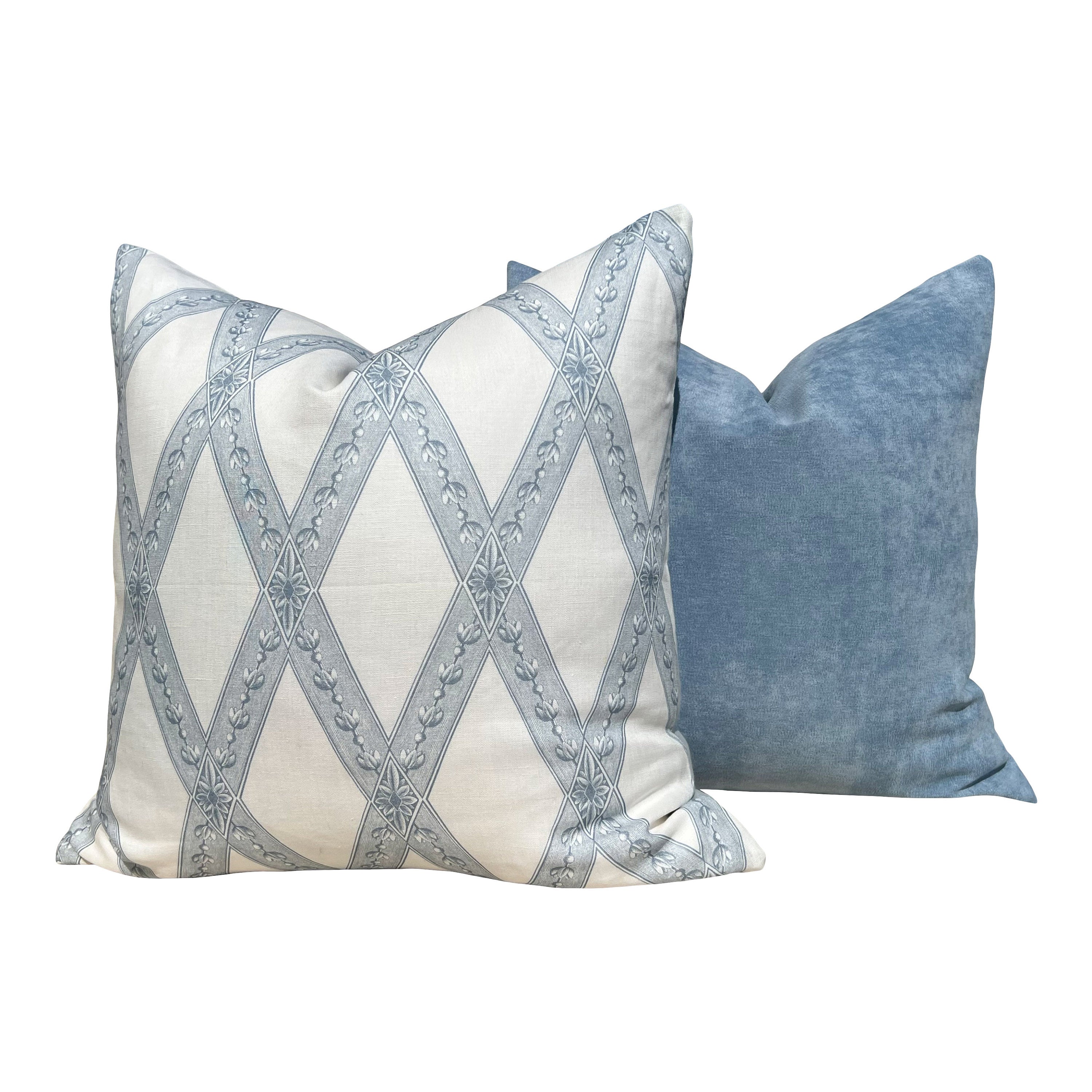 Schumacher Les Losanges Toile in Sky Blue. Designer Pillows, High End Pillow Covers, Trellis Throw Pillows, Euro Sham Cover, Lumbar Pillows