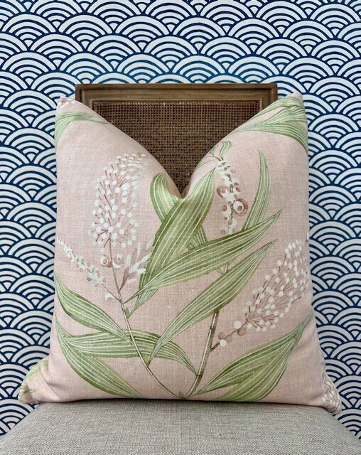 Winter Bud Floral Pillow in Blush. Designer Pillows, High End Pillow Floral Covers, Euro Sham Case 26"X26", Accent Blush Lumbar Pillows