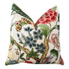 Hill Garden Linen Pillow in Green and Coral. Designer Pillows, High End Pillows, Floral Pillows, Bird Pillow Cover, Floral Bedroom Decor