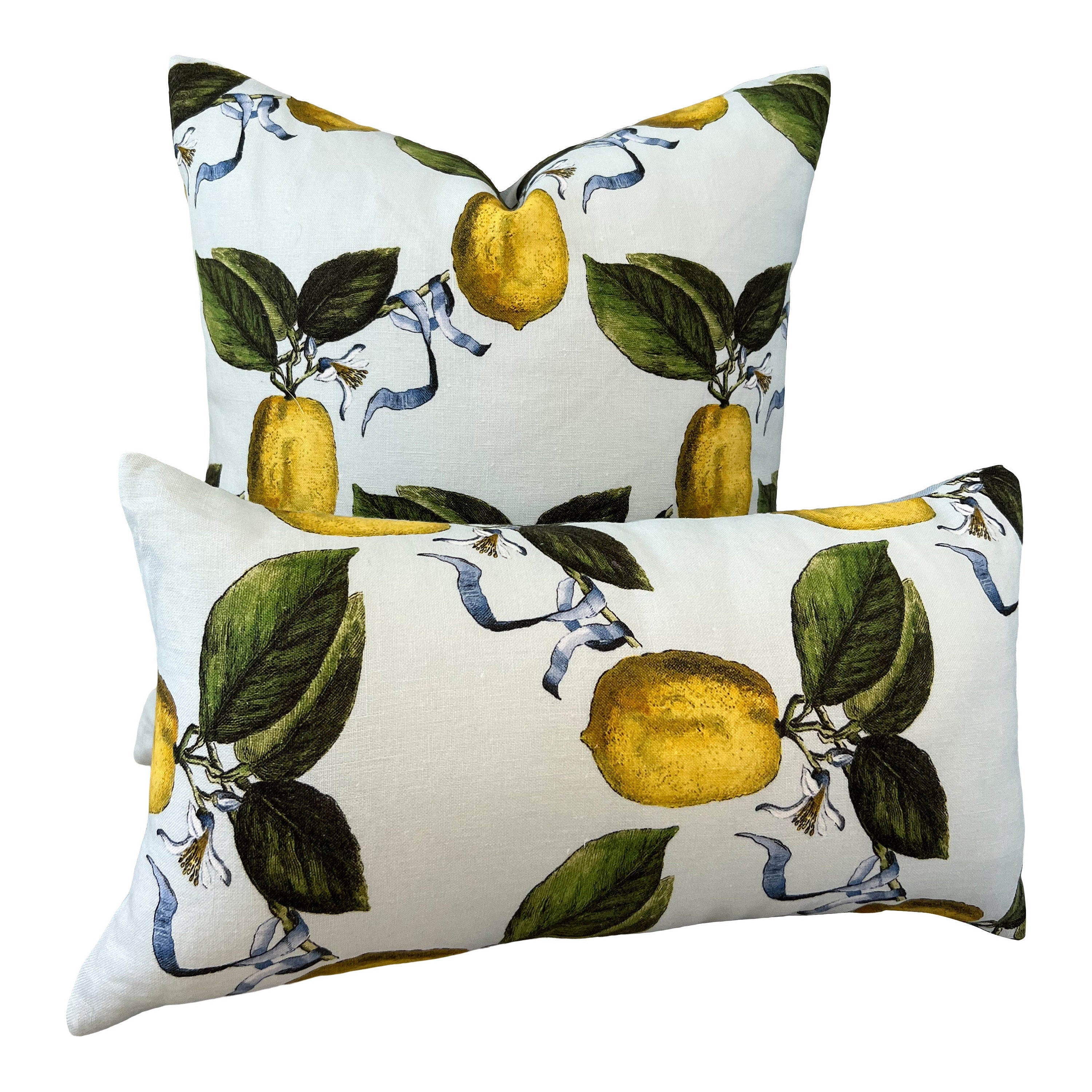 Schumacher La Citron Linen Pillow in Sky Blue. Designer Linen Pillows, Accent Lumbar Pillow Cover, Hinge End Decorative Pillows, Euro Sham