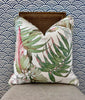 Load image into Gallery viewer, Schumacher Tropique Pillow in Blush. Designer Tropical Pillow Green, Blush, High End Linen Pillow Cover in Plush, Lumbar Palm Leaves Pillow
